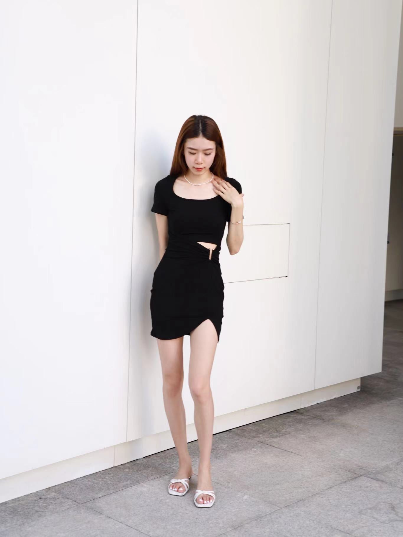 V button Hole Mini Dress