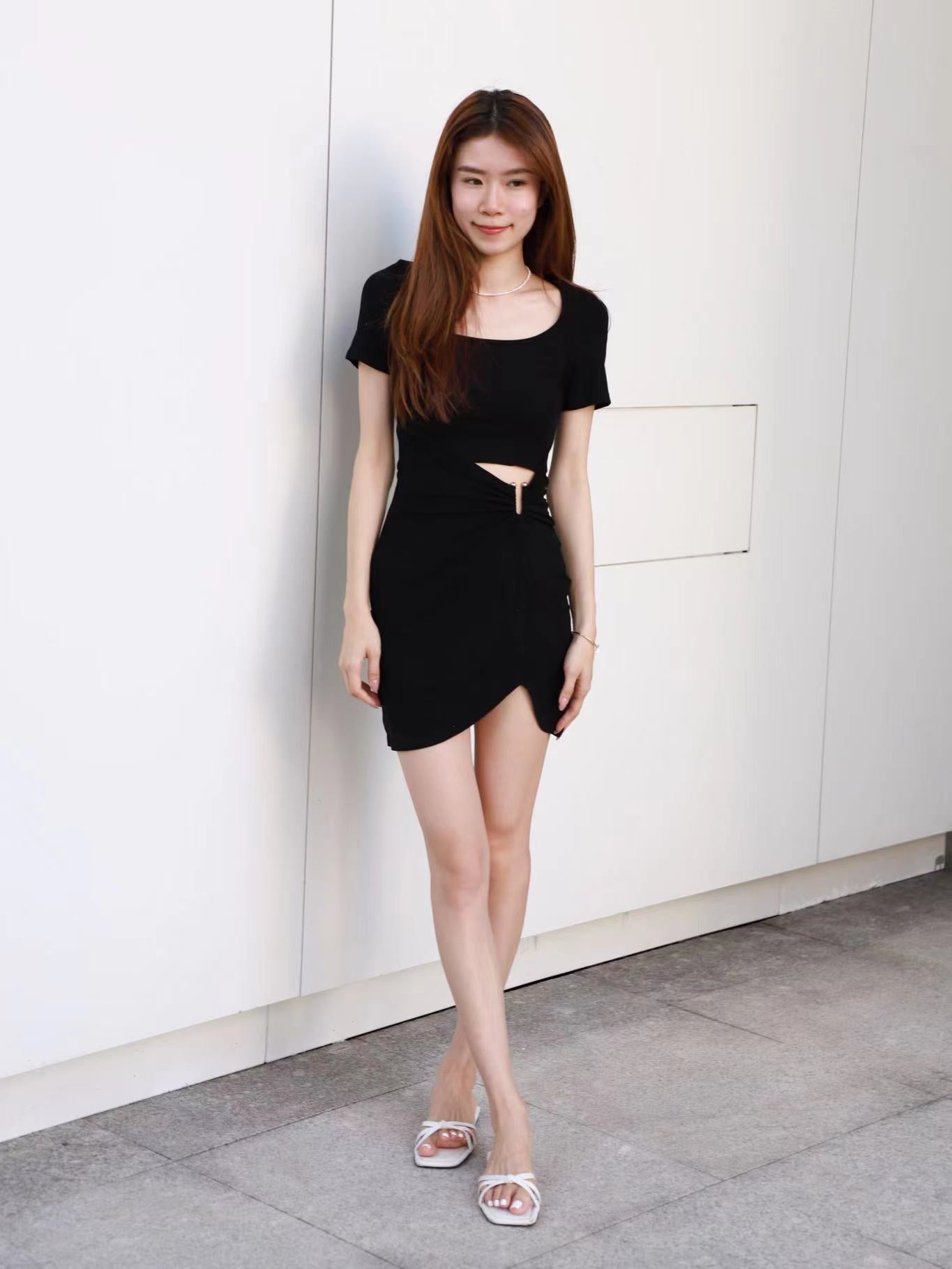 V button Hole Mini Dress
