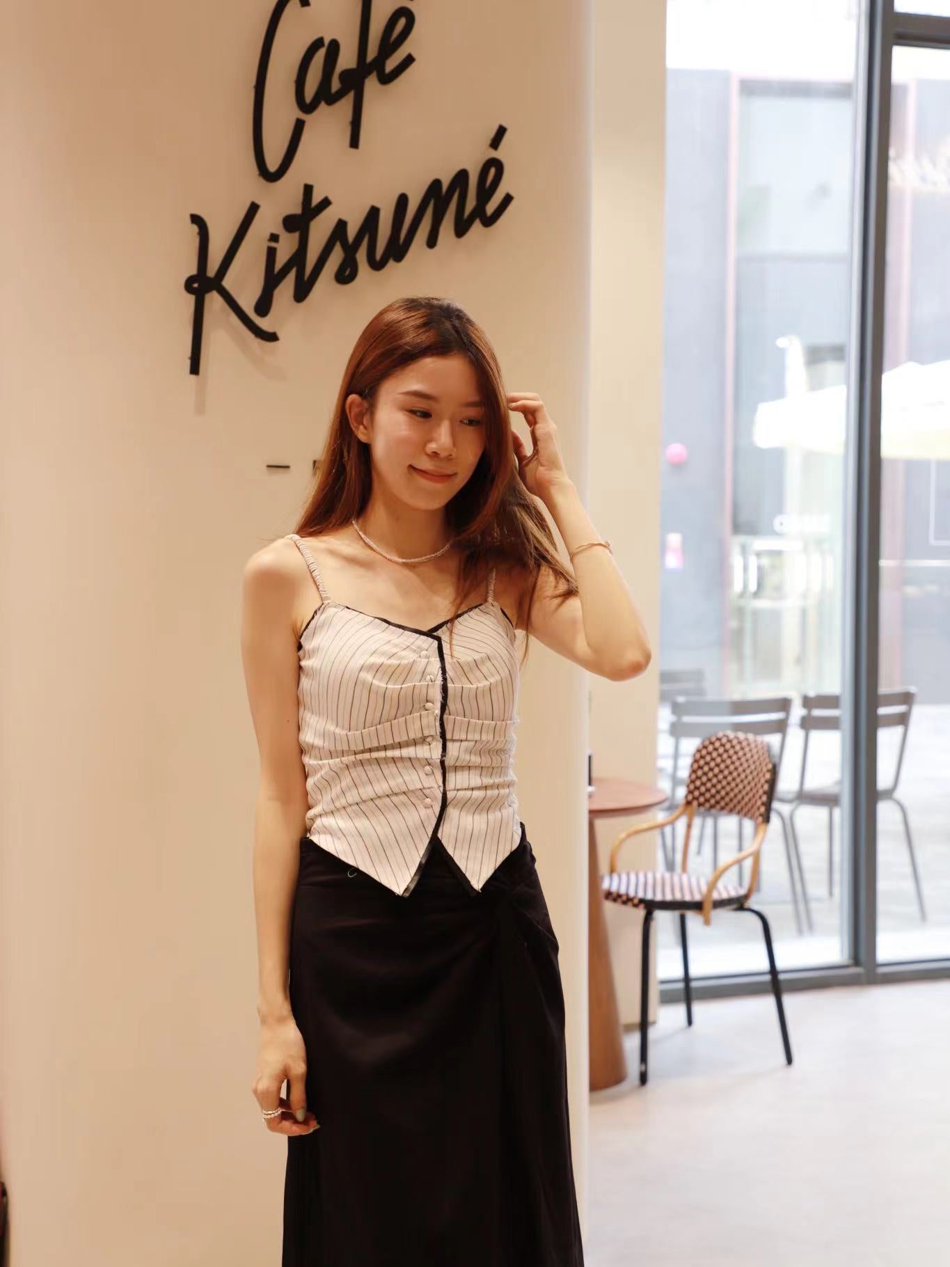 Striped & Leather Outline Bra Top