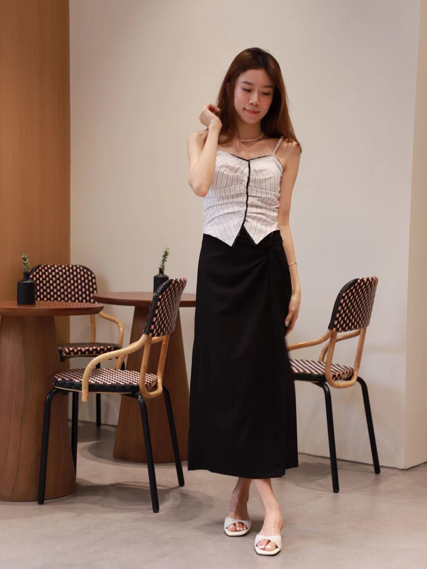Striped & Leather Outline Bra Top