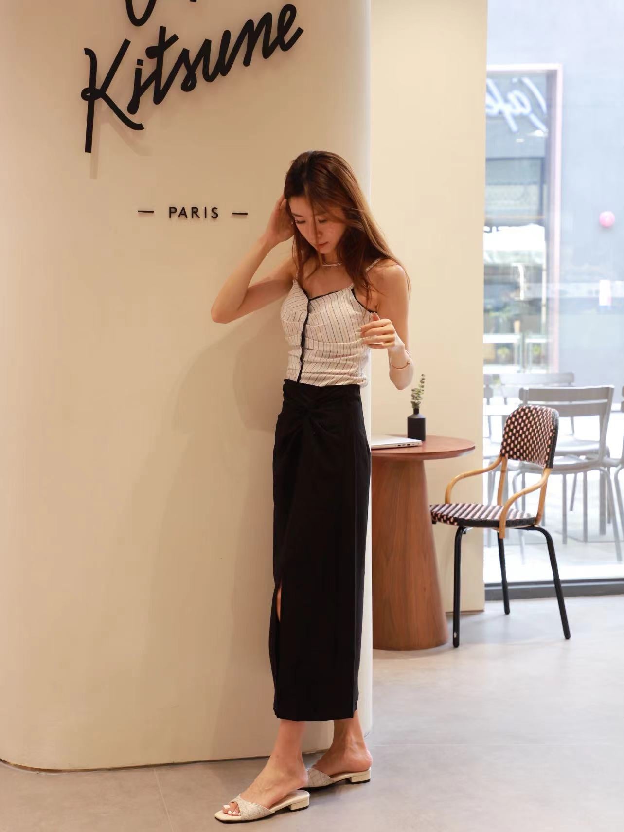 Striped & Leather Outline Bra Top