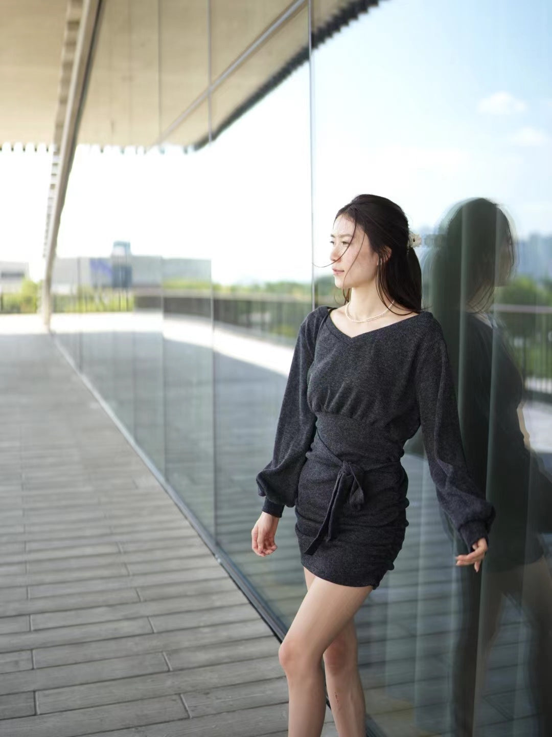 V neck Elsie Mini Dress with Strap