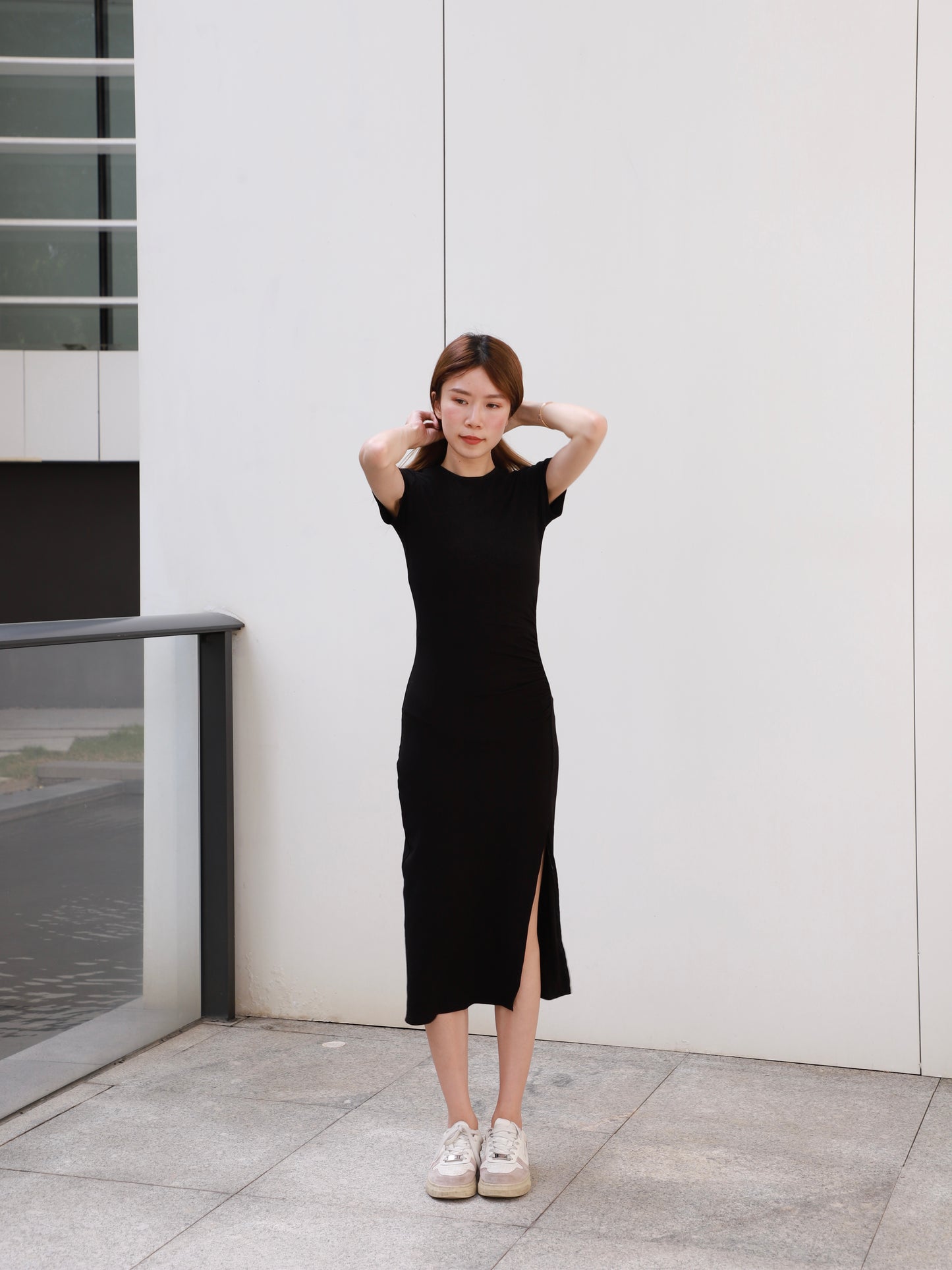 (ashchic made) Basic T Slit Maxi Dress