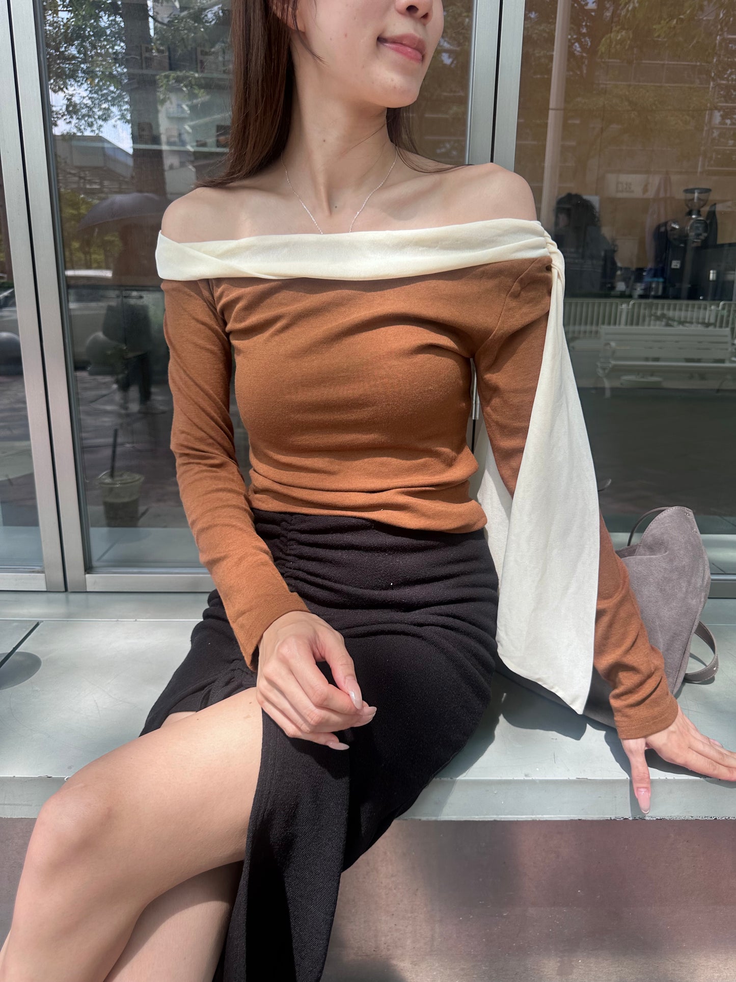 Purple Side Lace Long Sleeves Top