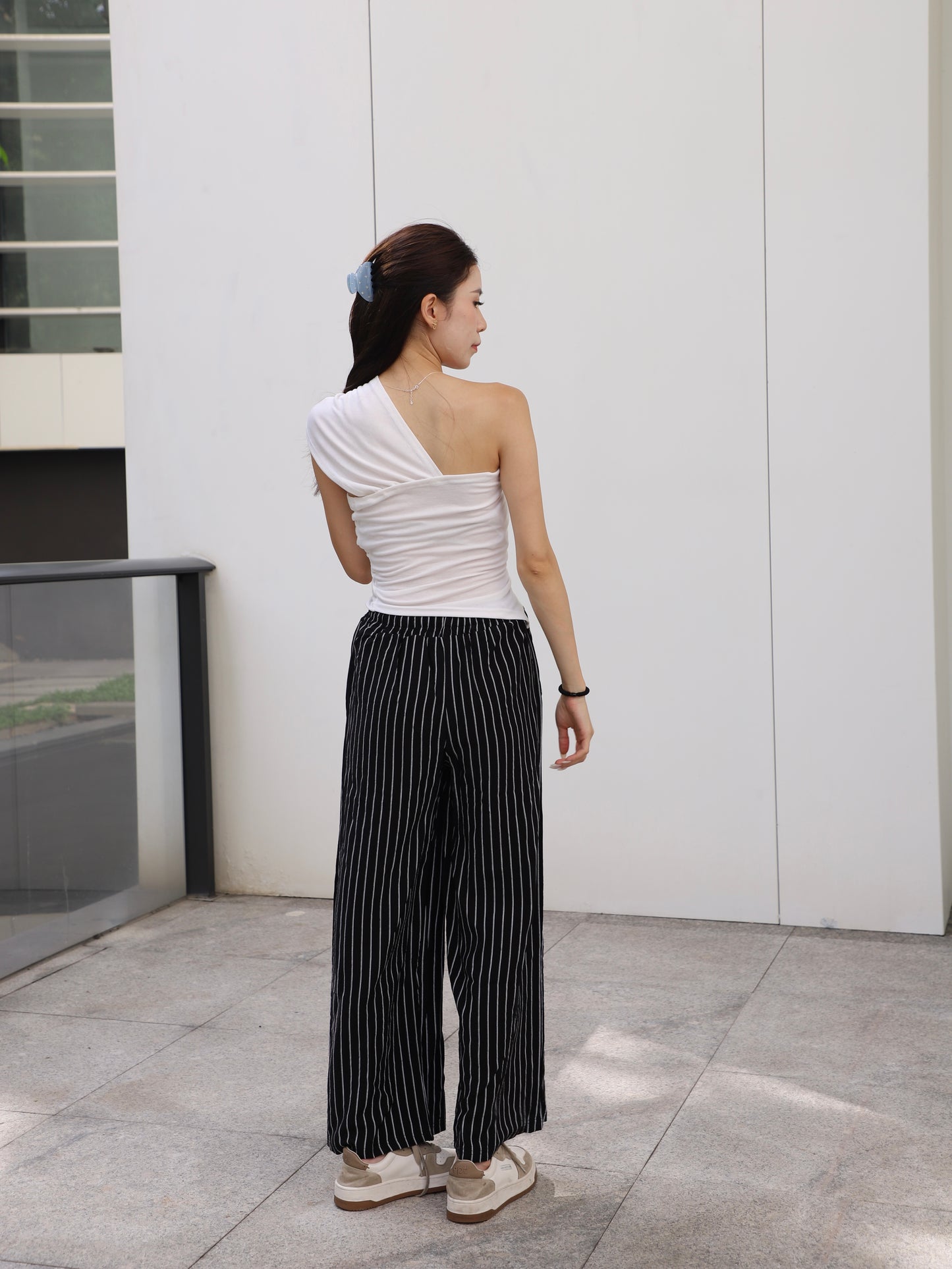 Ribbon Cross Shoulder Cotton T Top