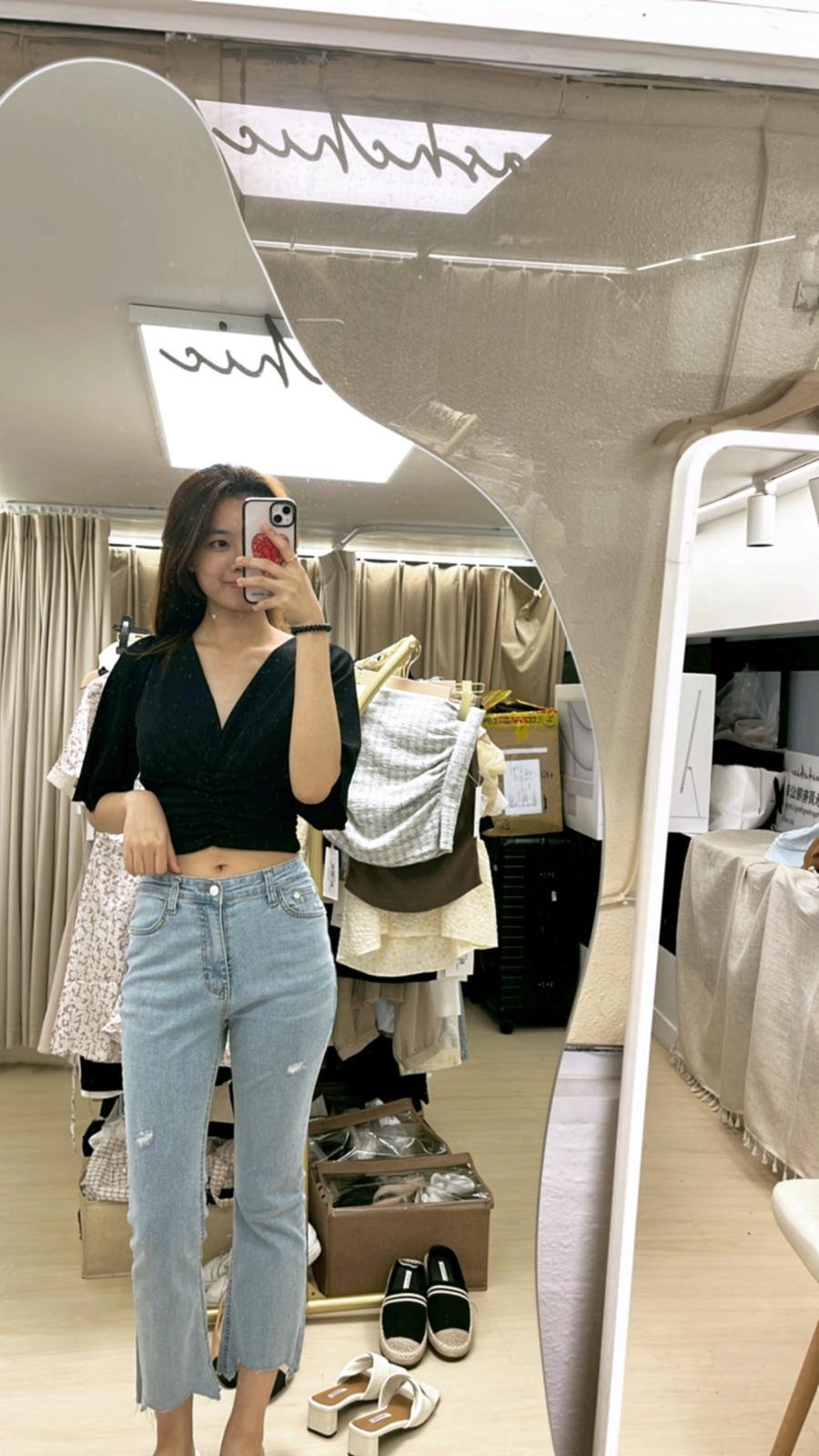 V neck Big Sleeves Cropped T Top