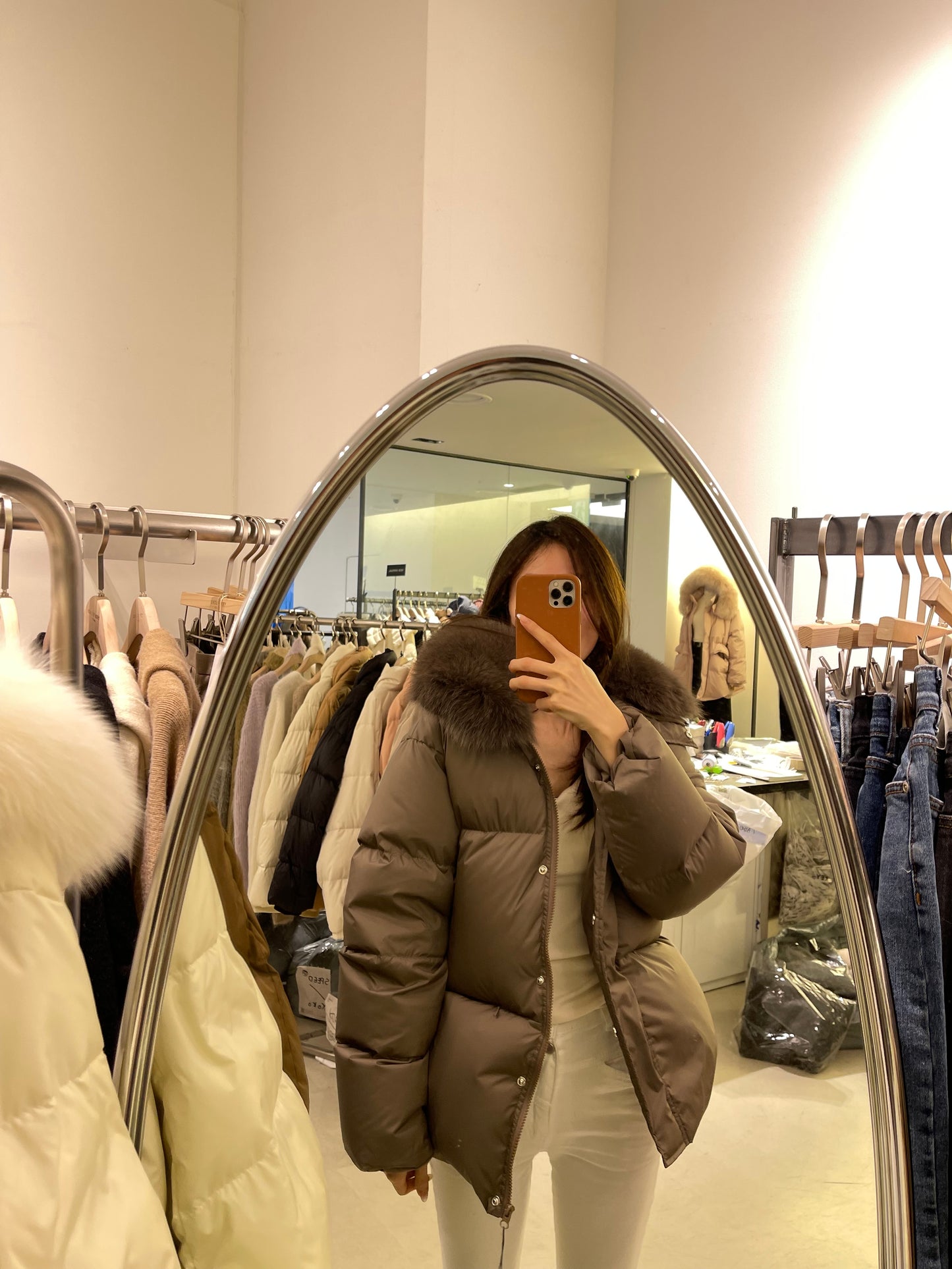 Fox Fur & Duck Down Mid Jacket