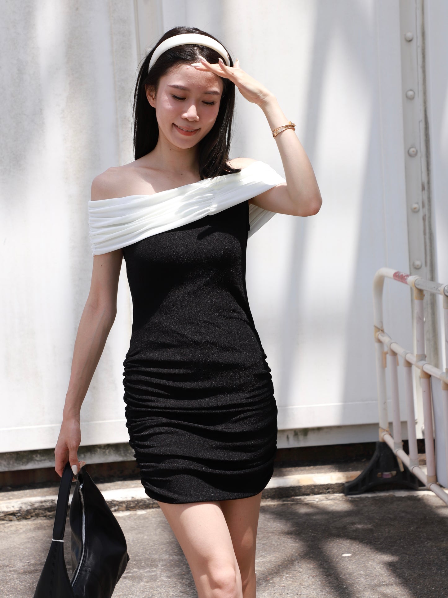 B&W Off Shoulder Mini Dress
