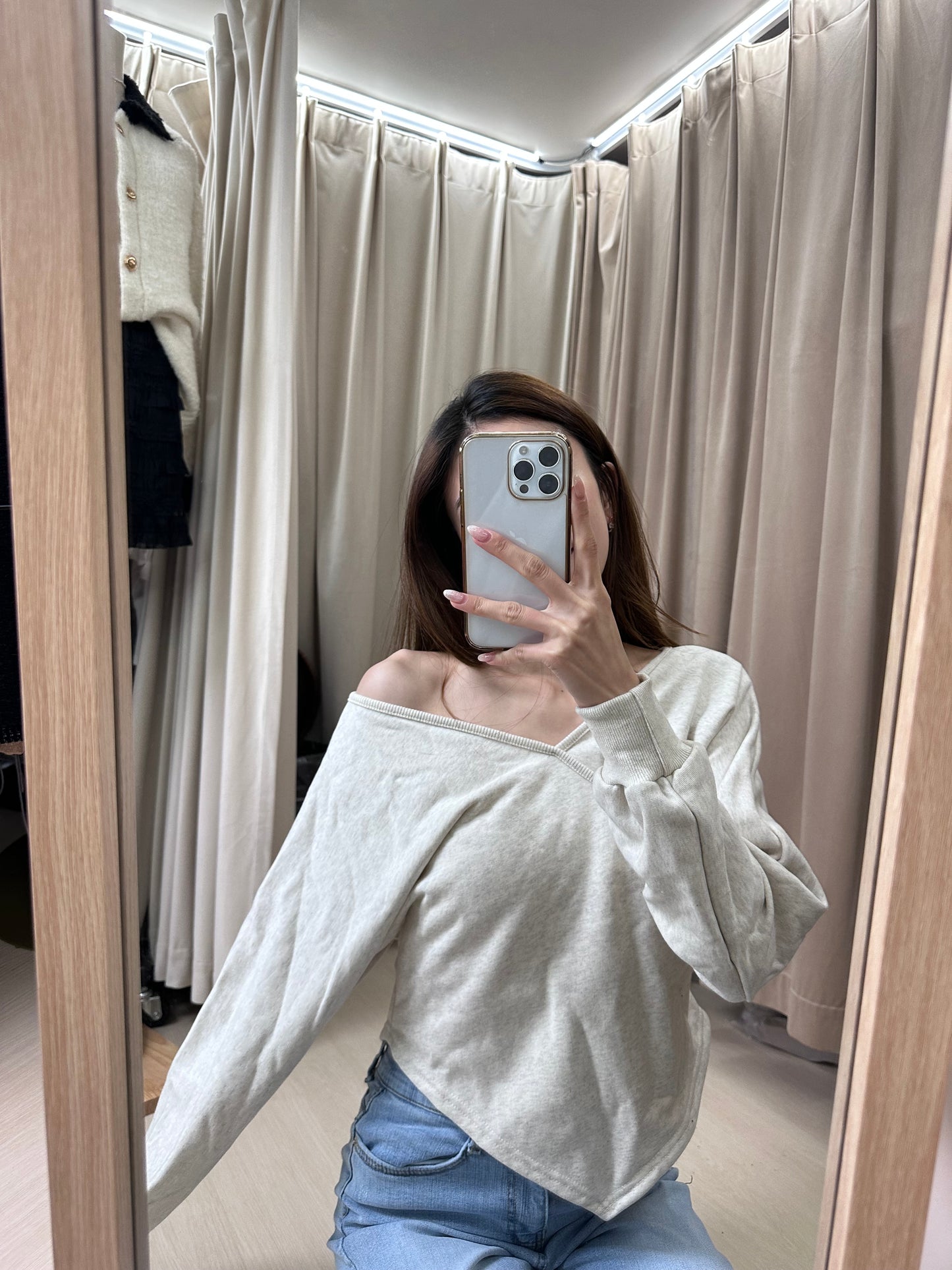 V Slide Cotton Sweater