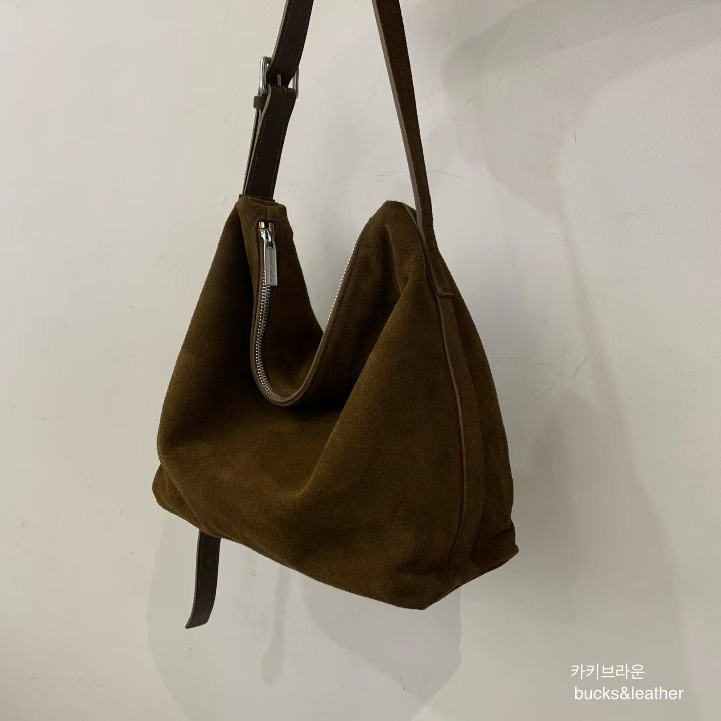 Suede Flap Bag with Zip