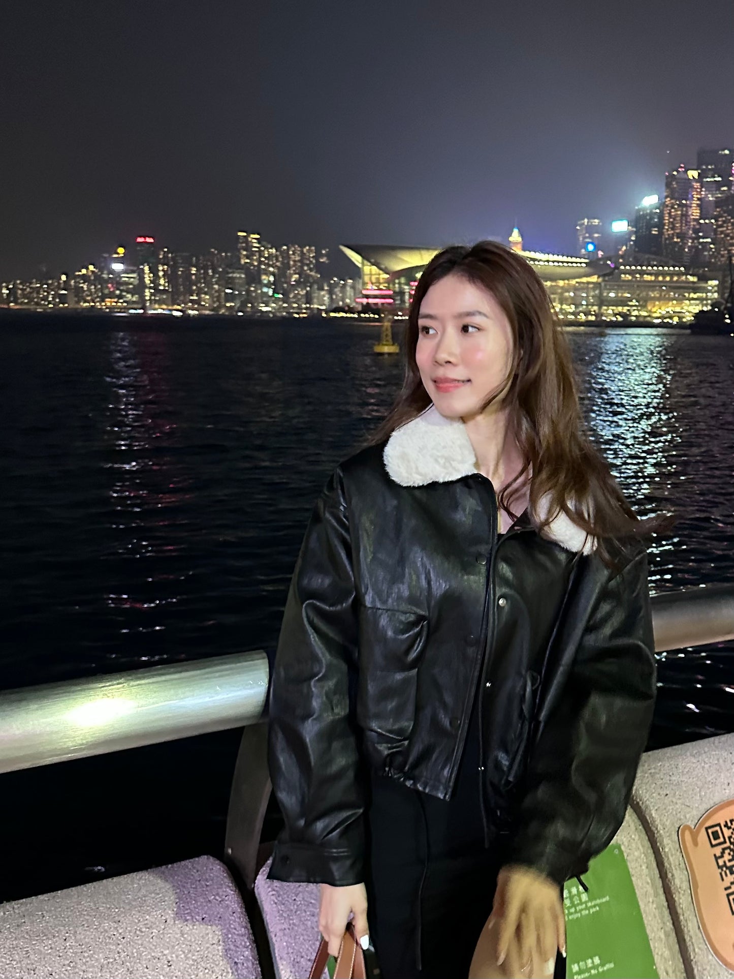 Fluffy Collar Neck Leather Jacket