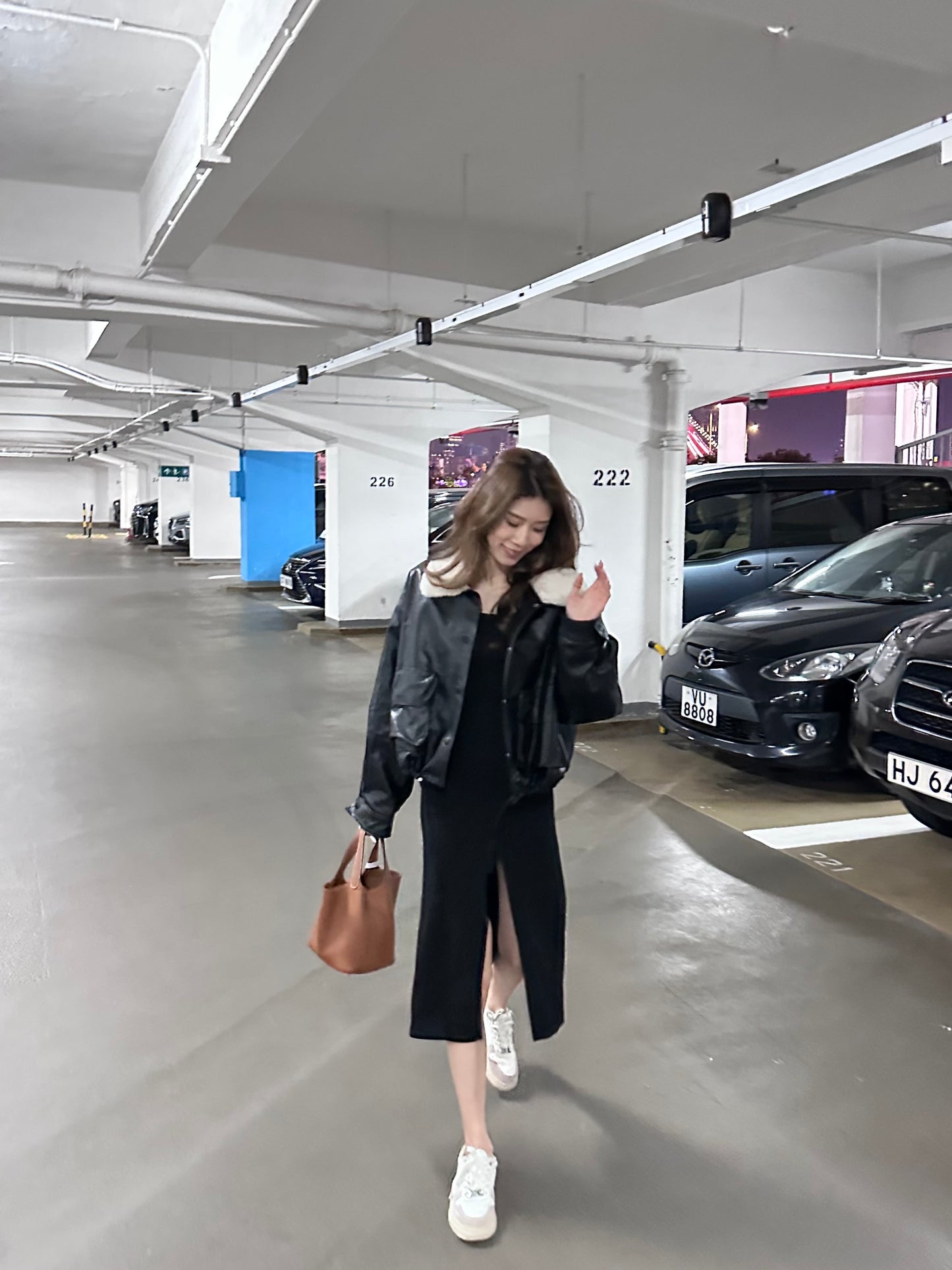 Fluffy Collar Neck Leather Jacket