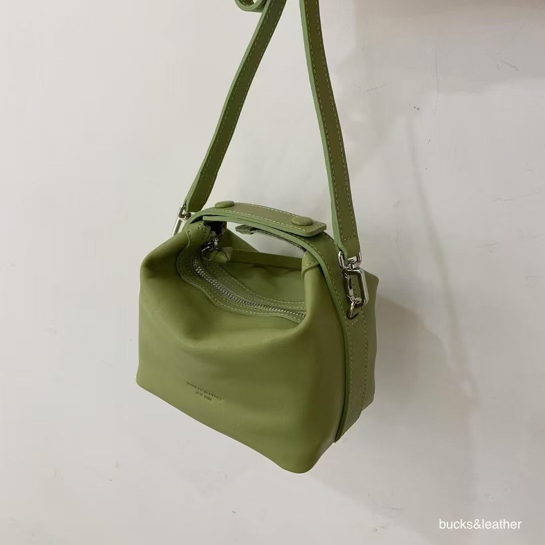 Button Rice Real Leather Bag