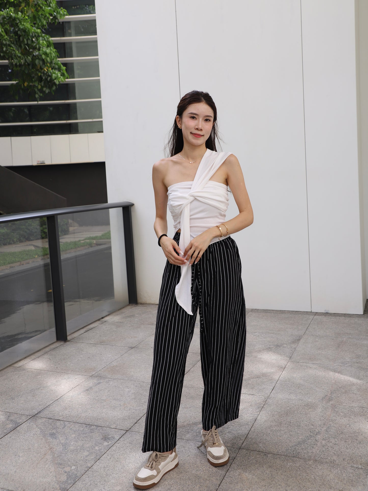 Ribbon Cross Shoulder Cotton T Top