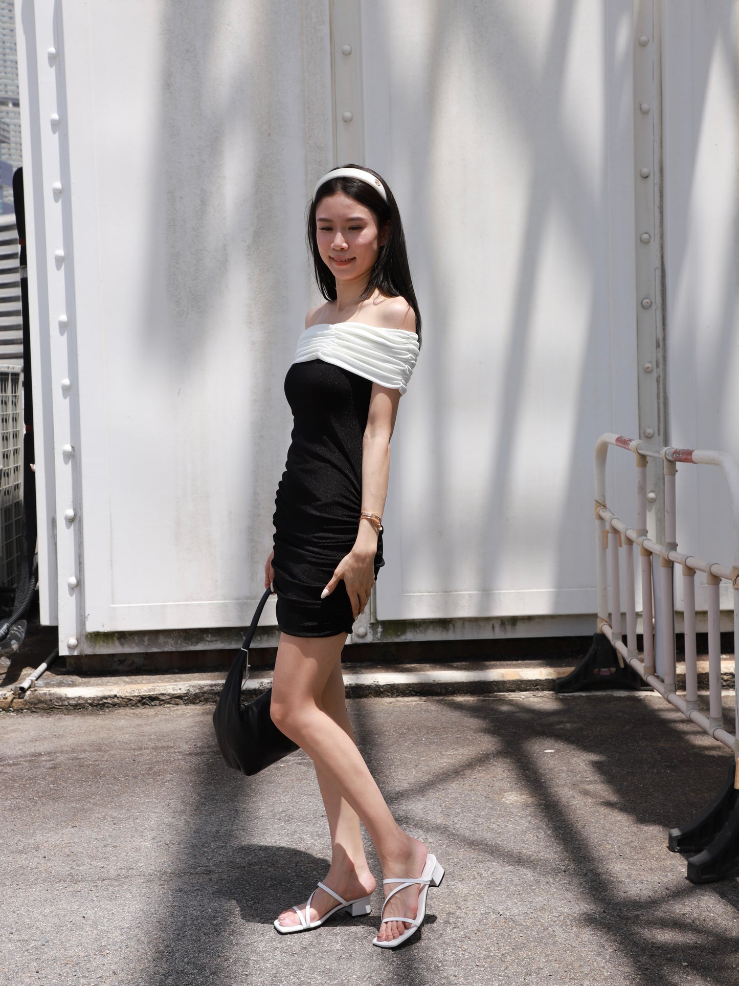 B&W Off Shoulder Mini Dress