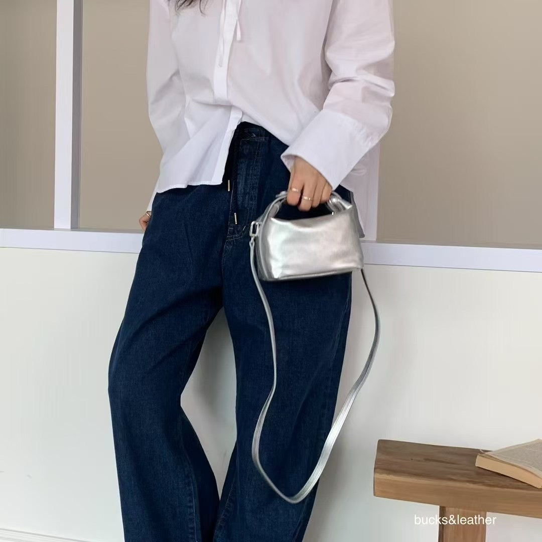 Button Rice Real Leather Bag