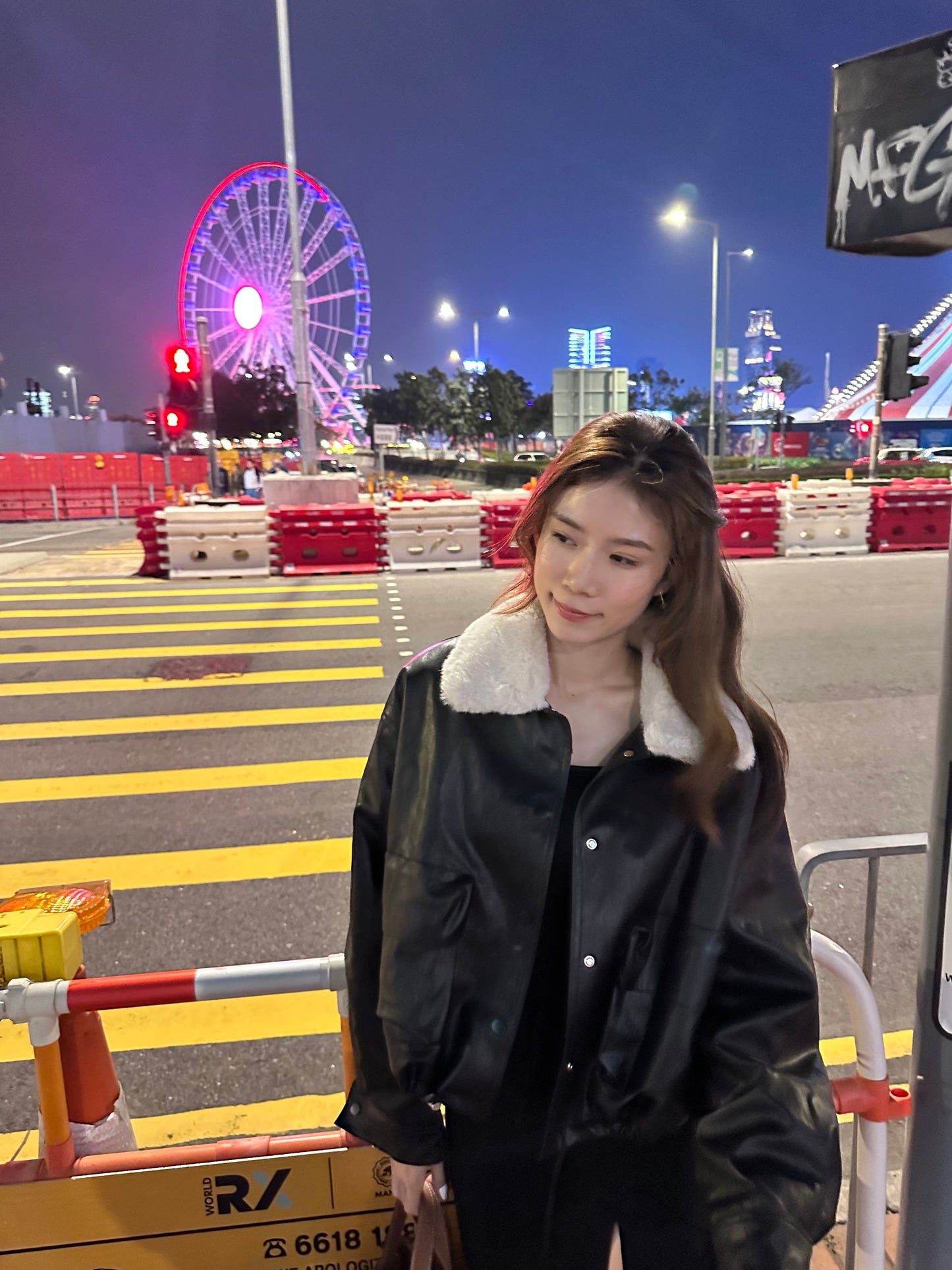 Fluffy Collar Neck Leather Jacket