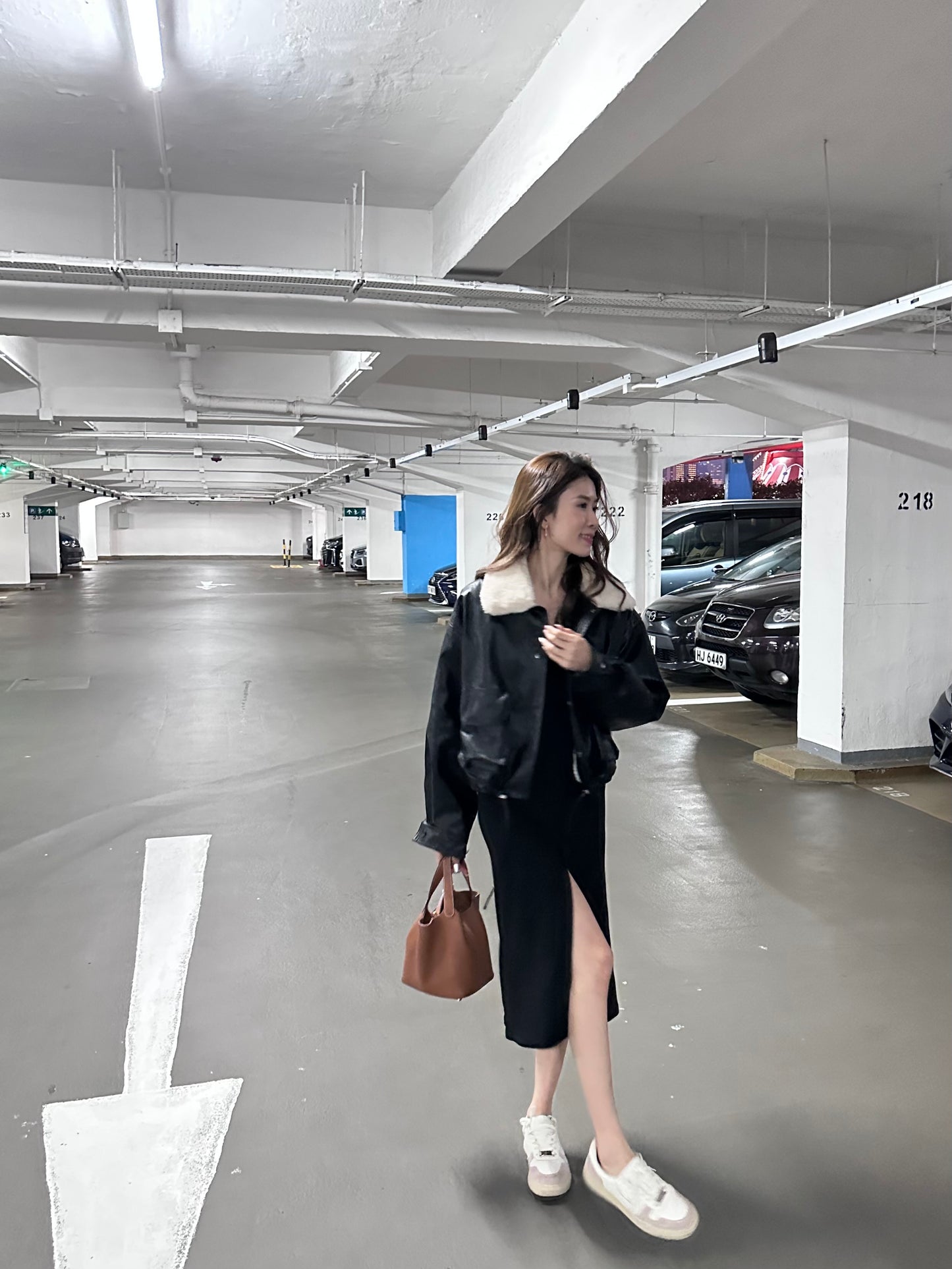 Fluffy Collar Neck Leather Jacket