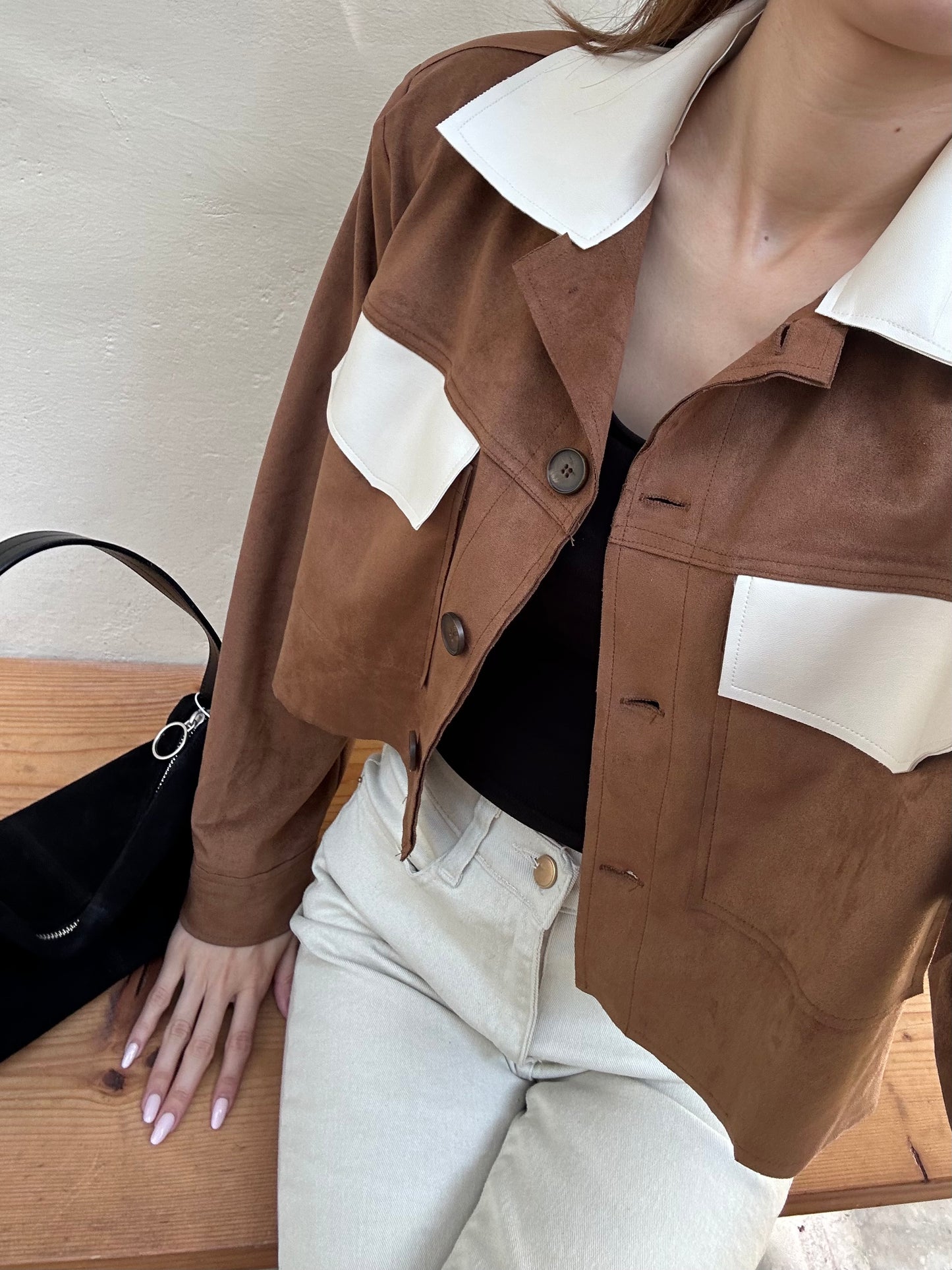 Mix Leather Shirt Jacket