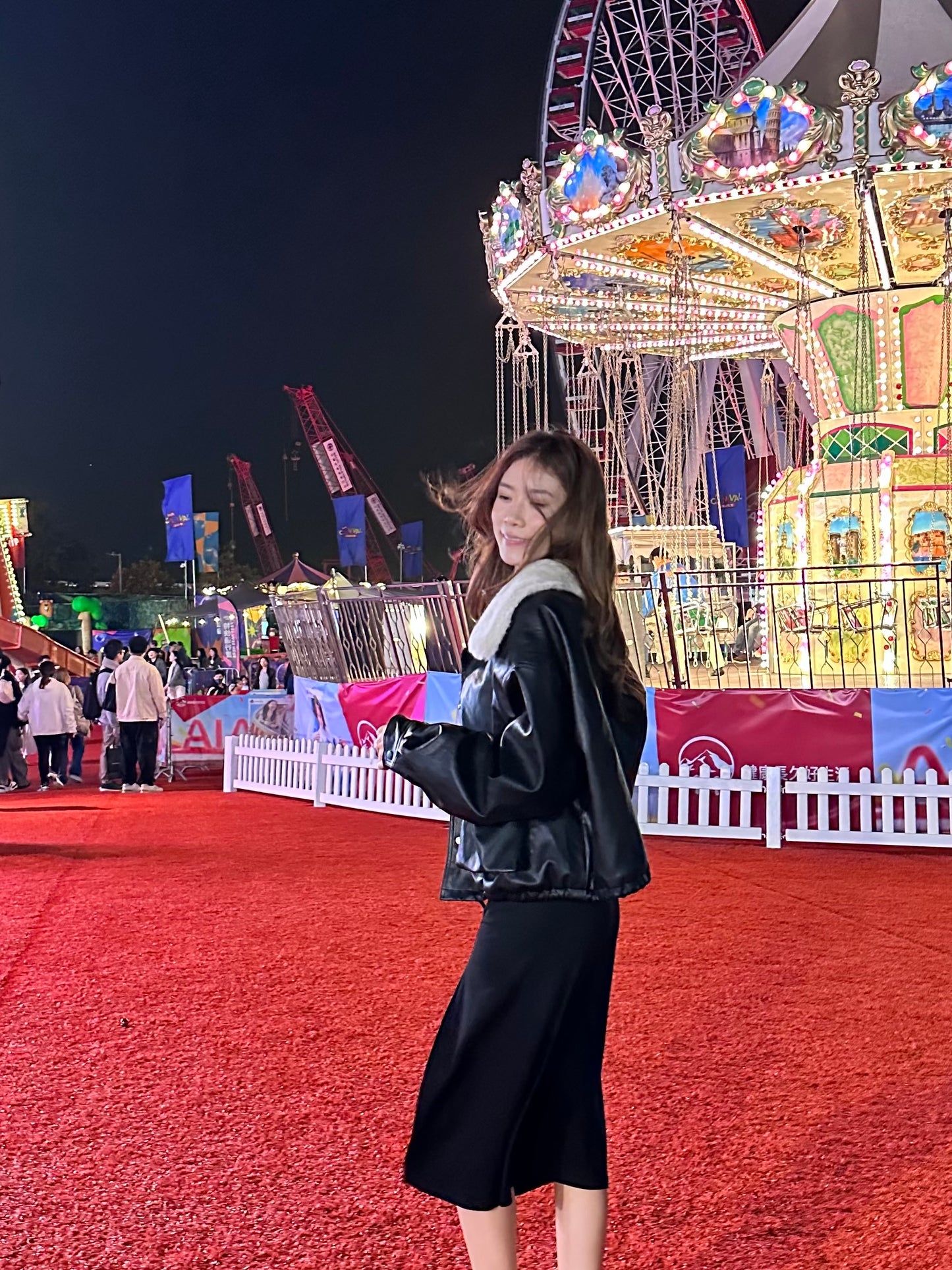 Fluffy Collar Neck Leather Jacket