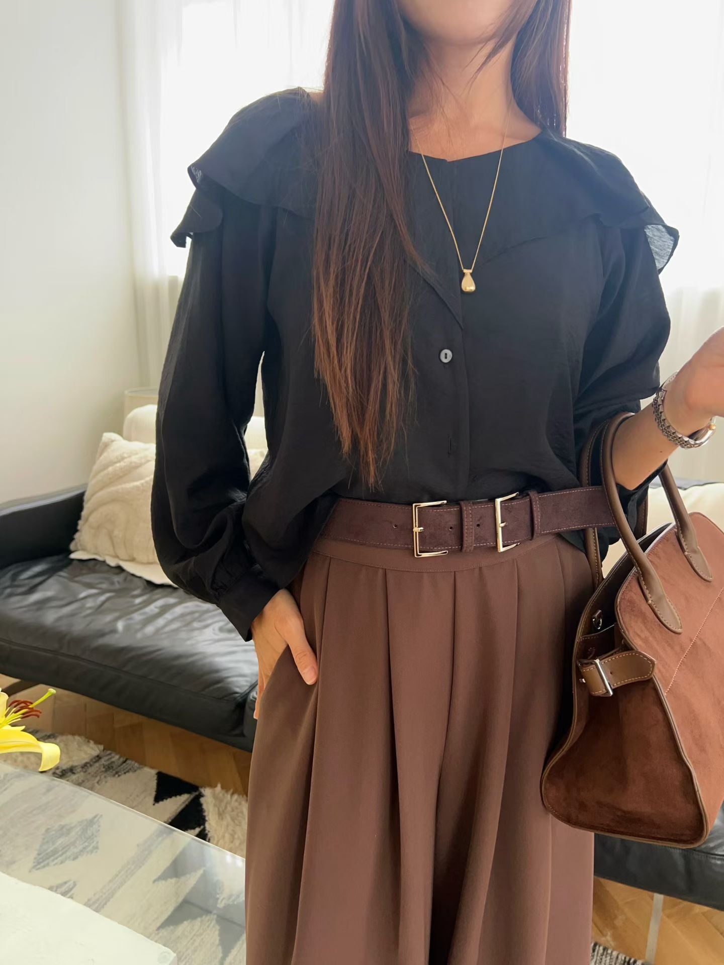 Suede Belt In Chiffon Pants