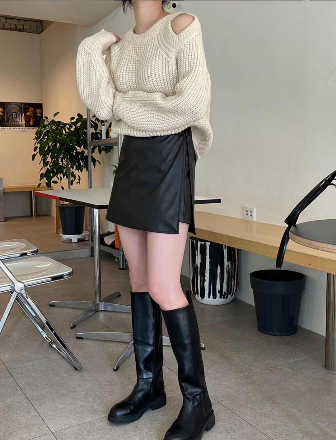 Basic Plain Leather Skirt