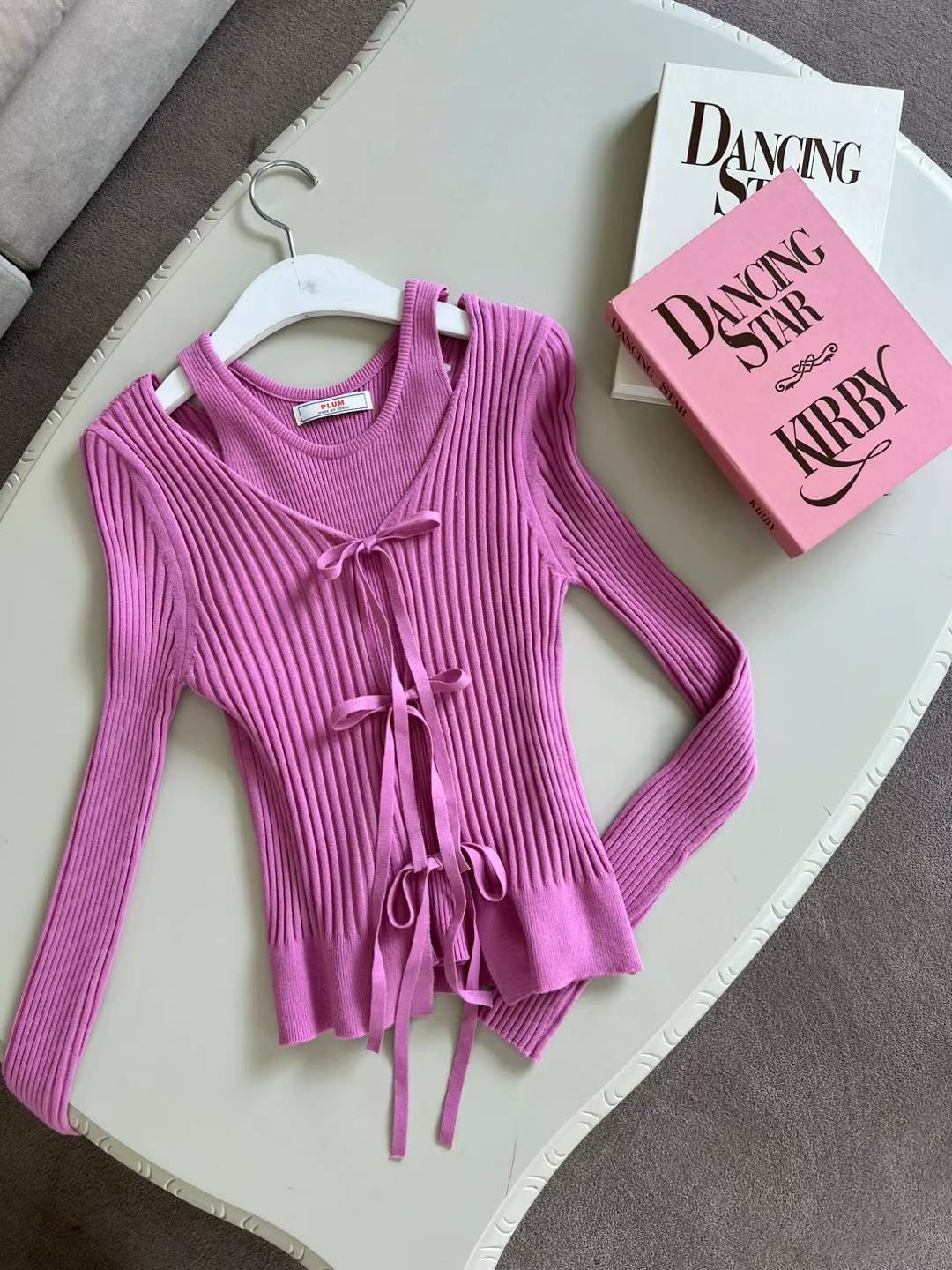 Ribbon Tied Long Sleeves & Tank Top Set
