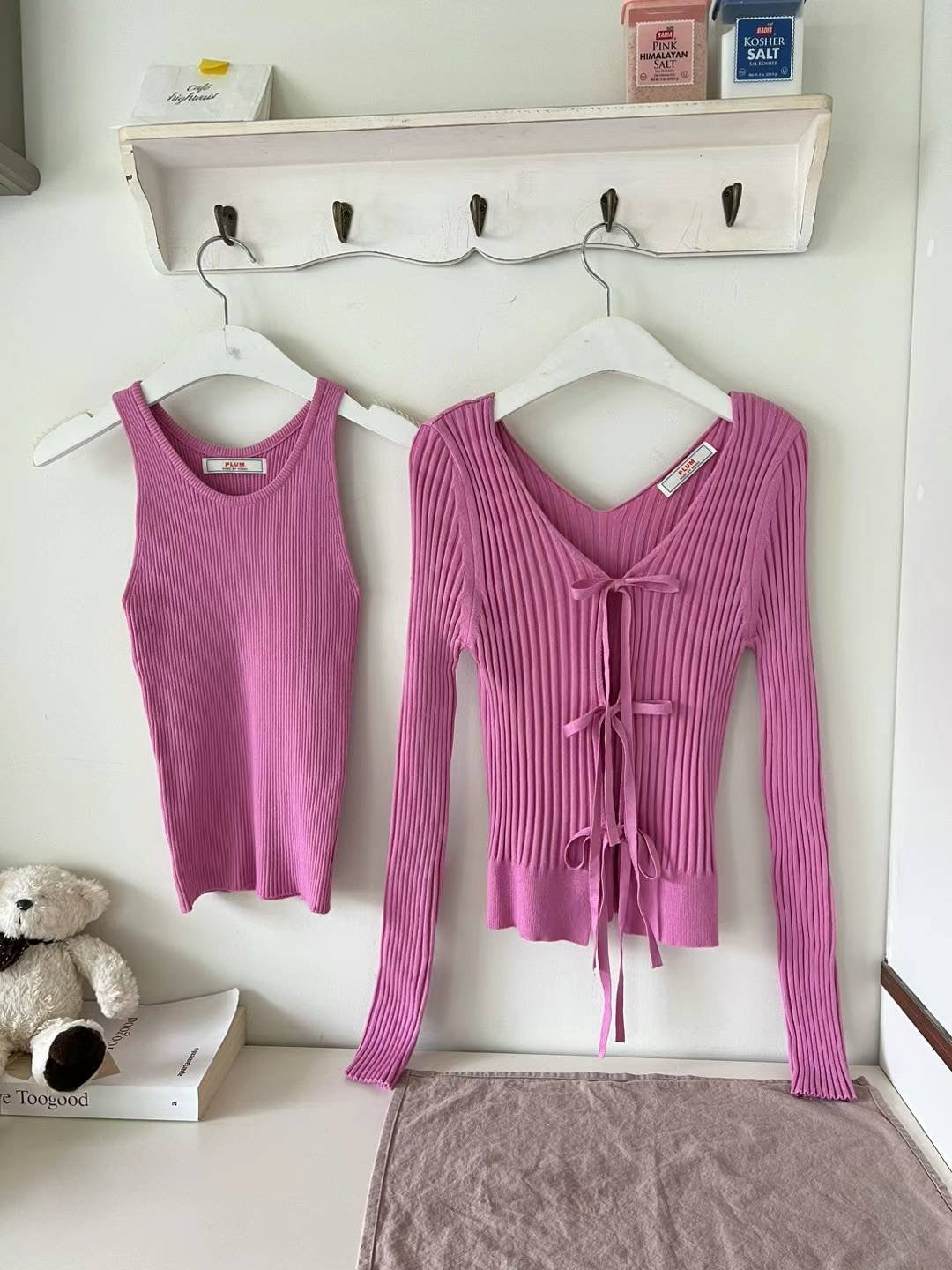 Ribbon Tied Long Sleeves & Tank Top Set