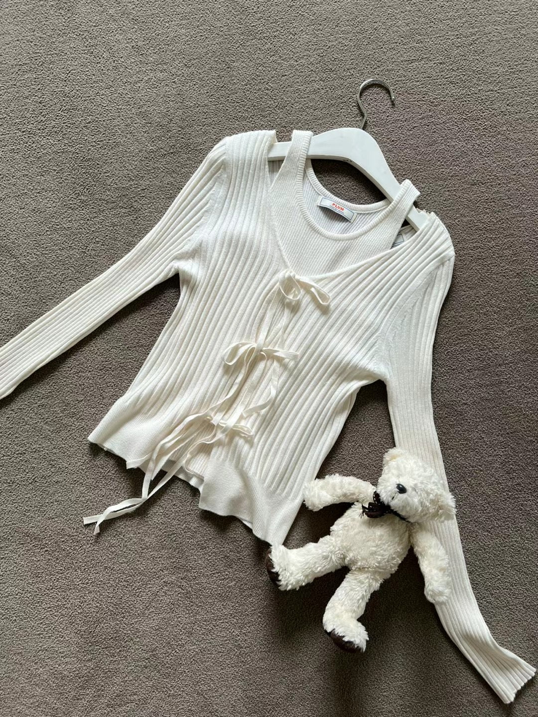 Ribbon Tied Long Sleeves & Tank Top Set
