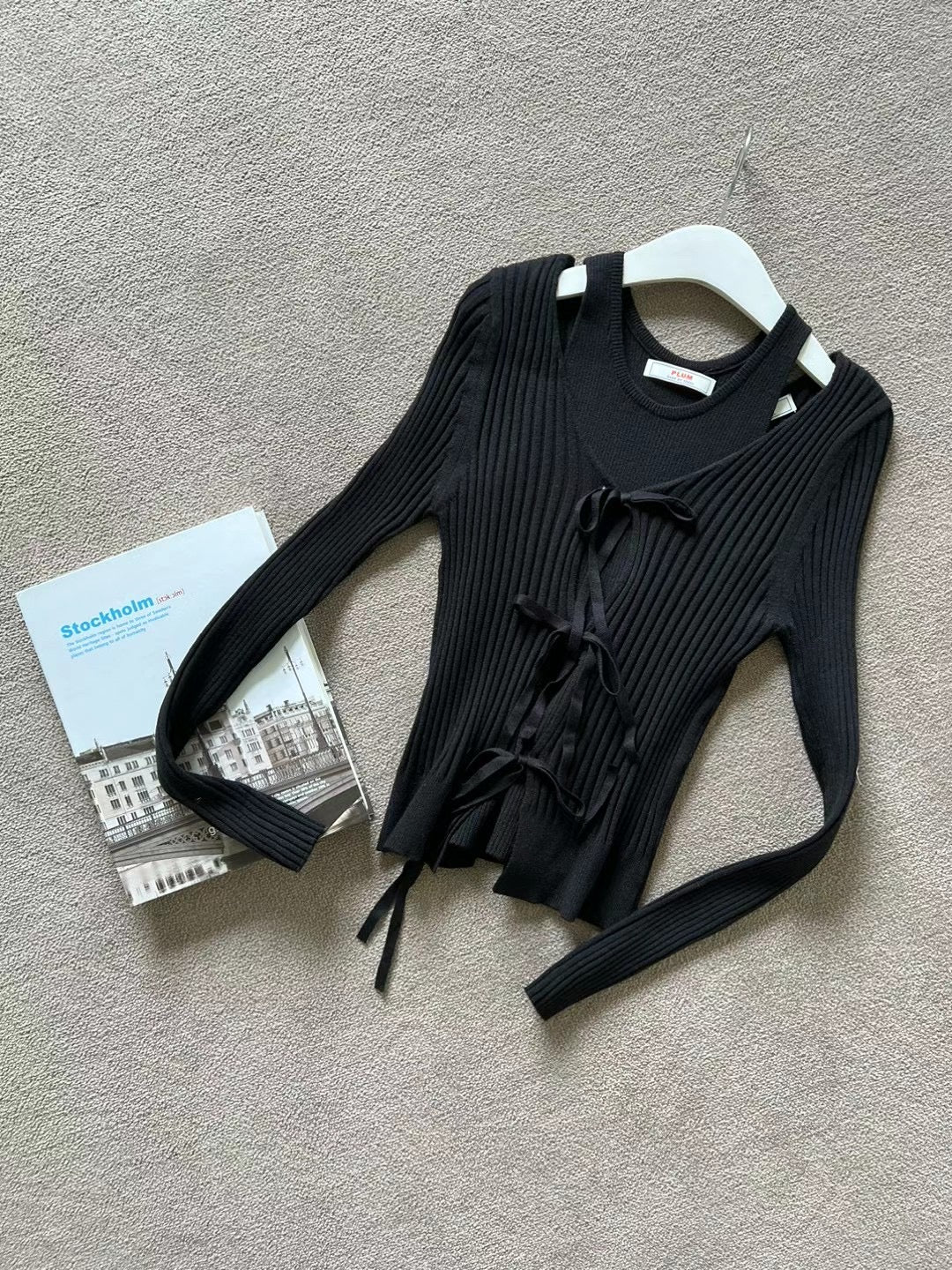 Ribbon Tied Long Sleeves & Tank Top Set