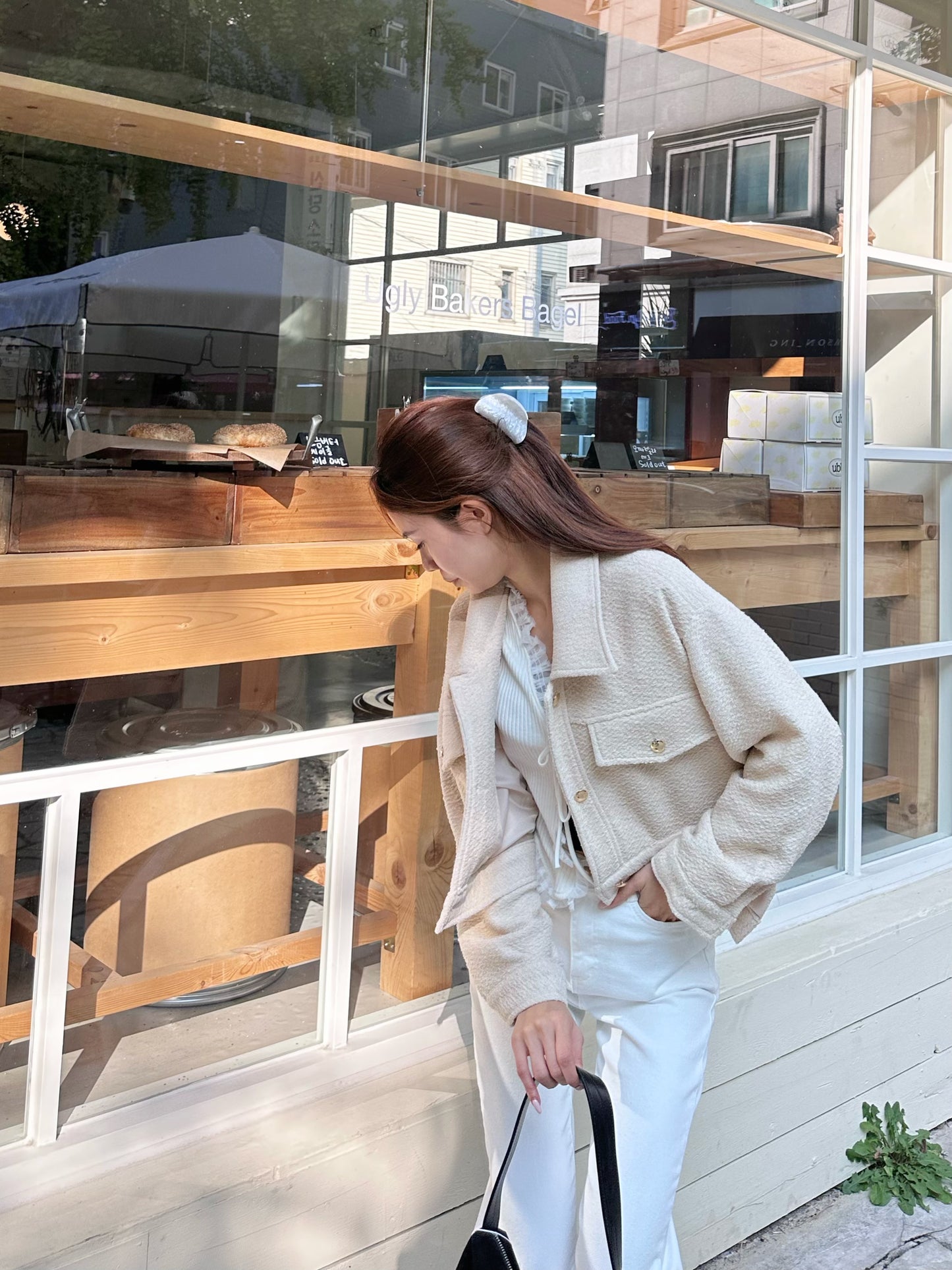 Tweed Cropped Cream Jacket