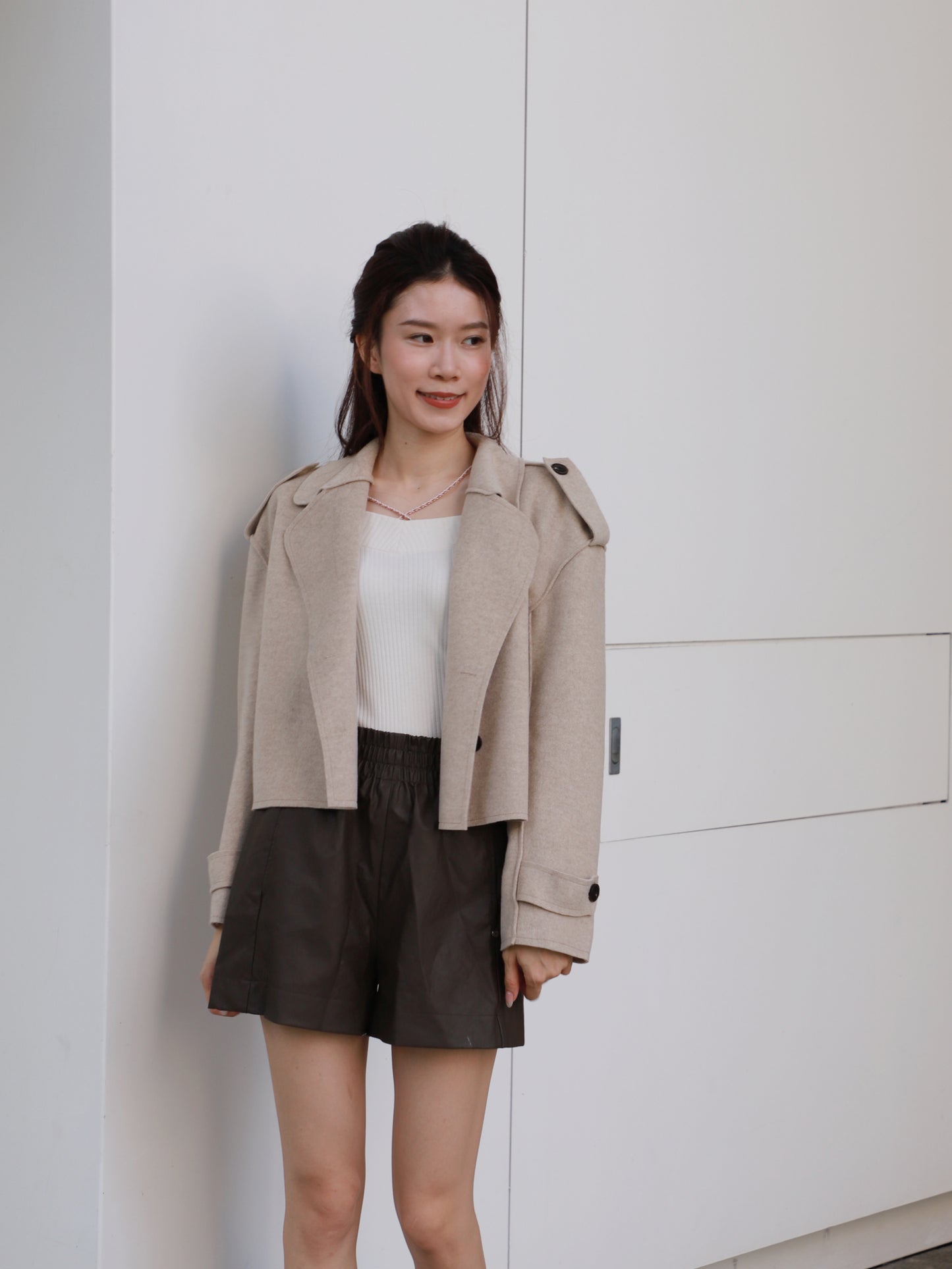 Collar Neck & Button Wool Short Coat