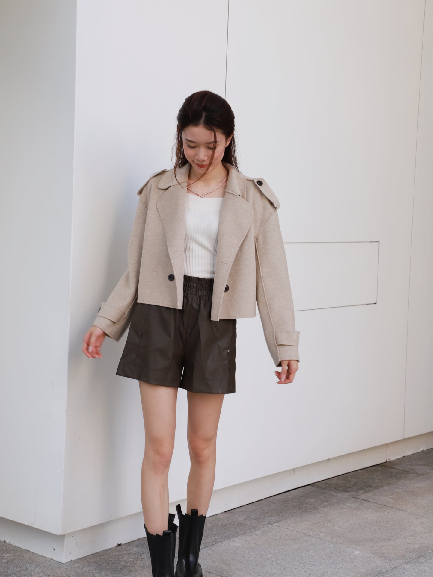 Collar Neck & Button Wool Short Coat