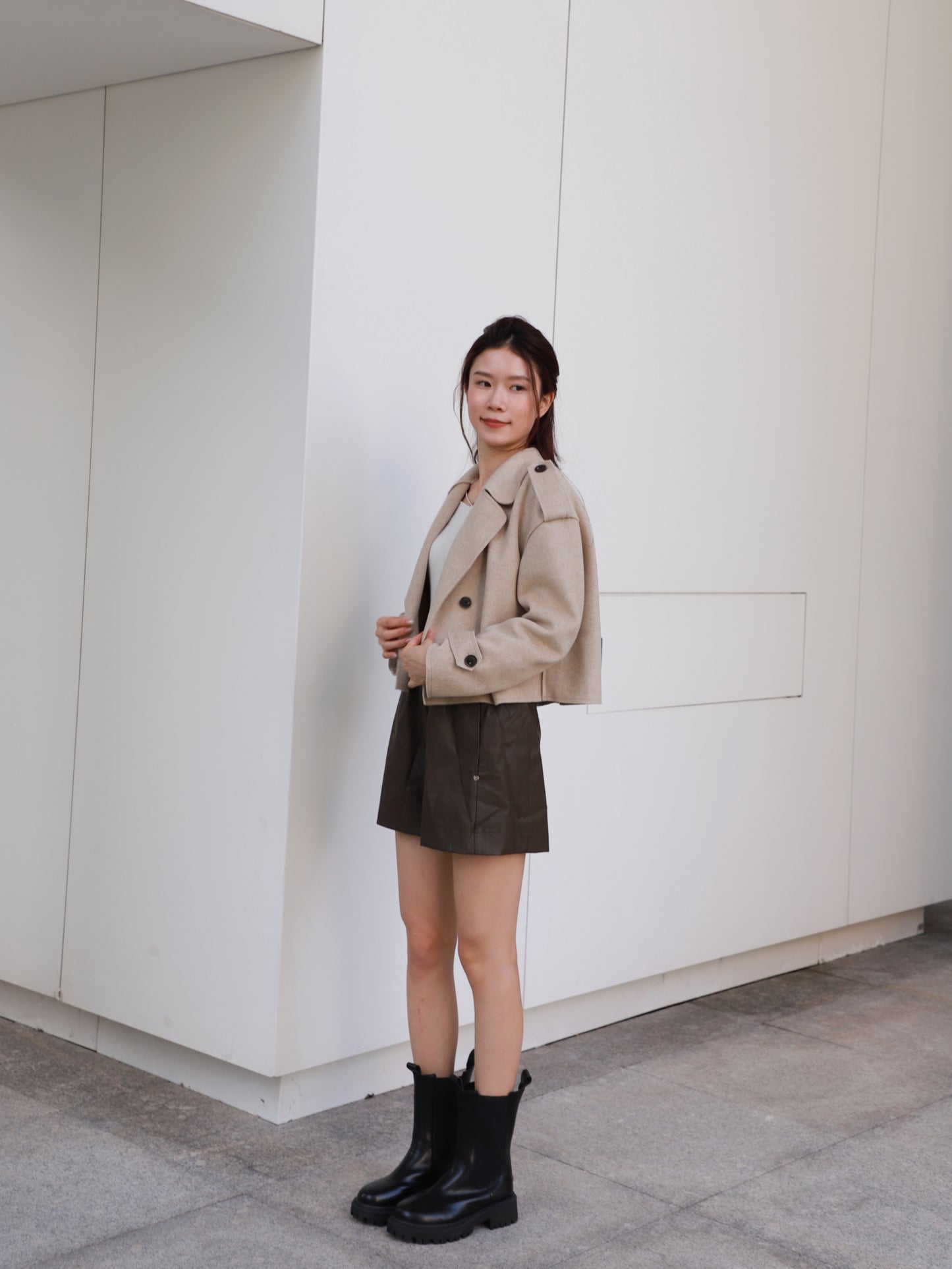 Collar Neck & Button Wool Short Coat