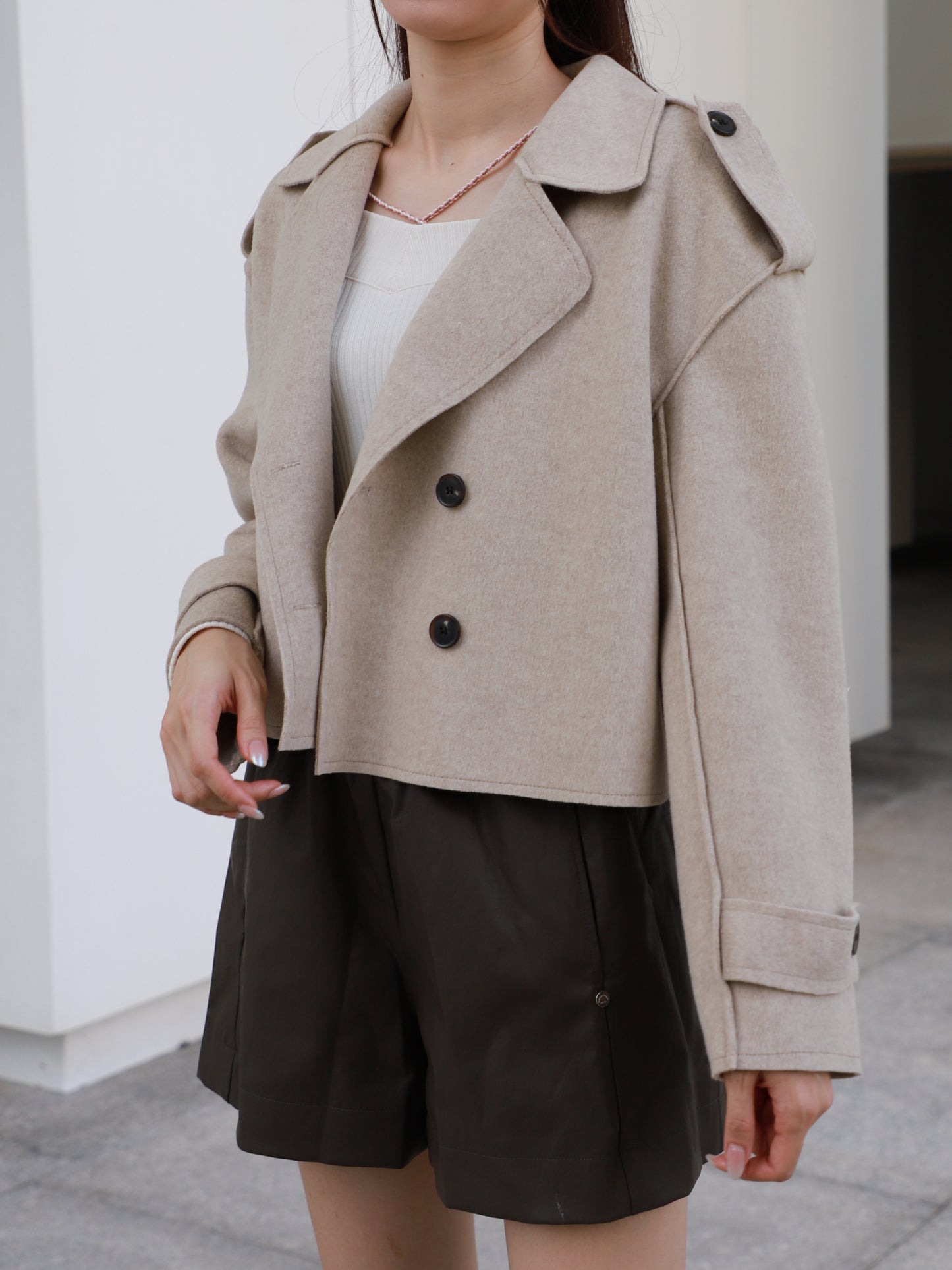 Collar Neck & Button Wool Short Coat