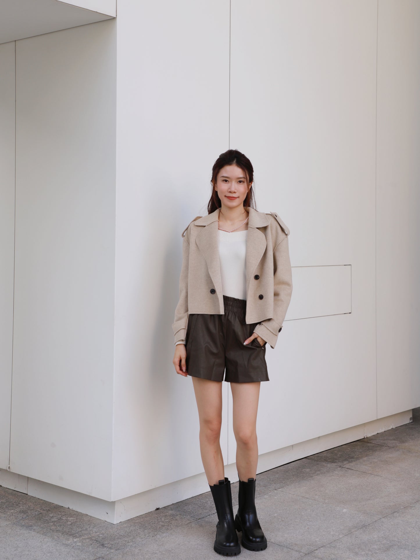 Collar Neck & Button Wool Short Coat