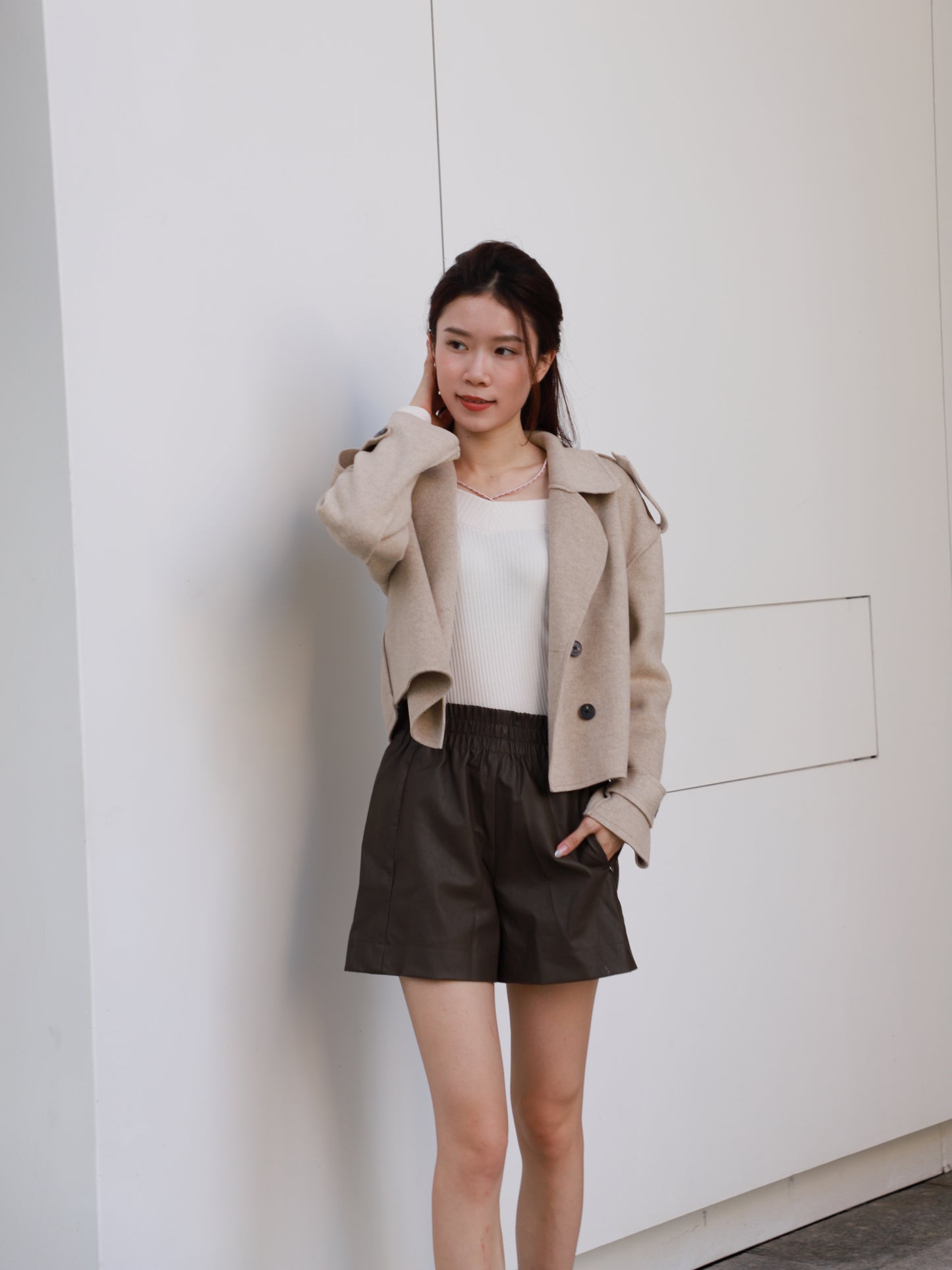 Collar Neck & Button Wool Short Coat