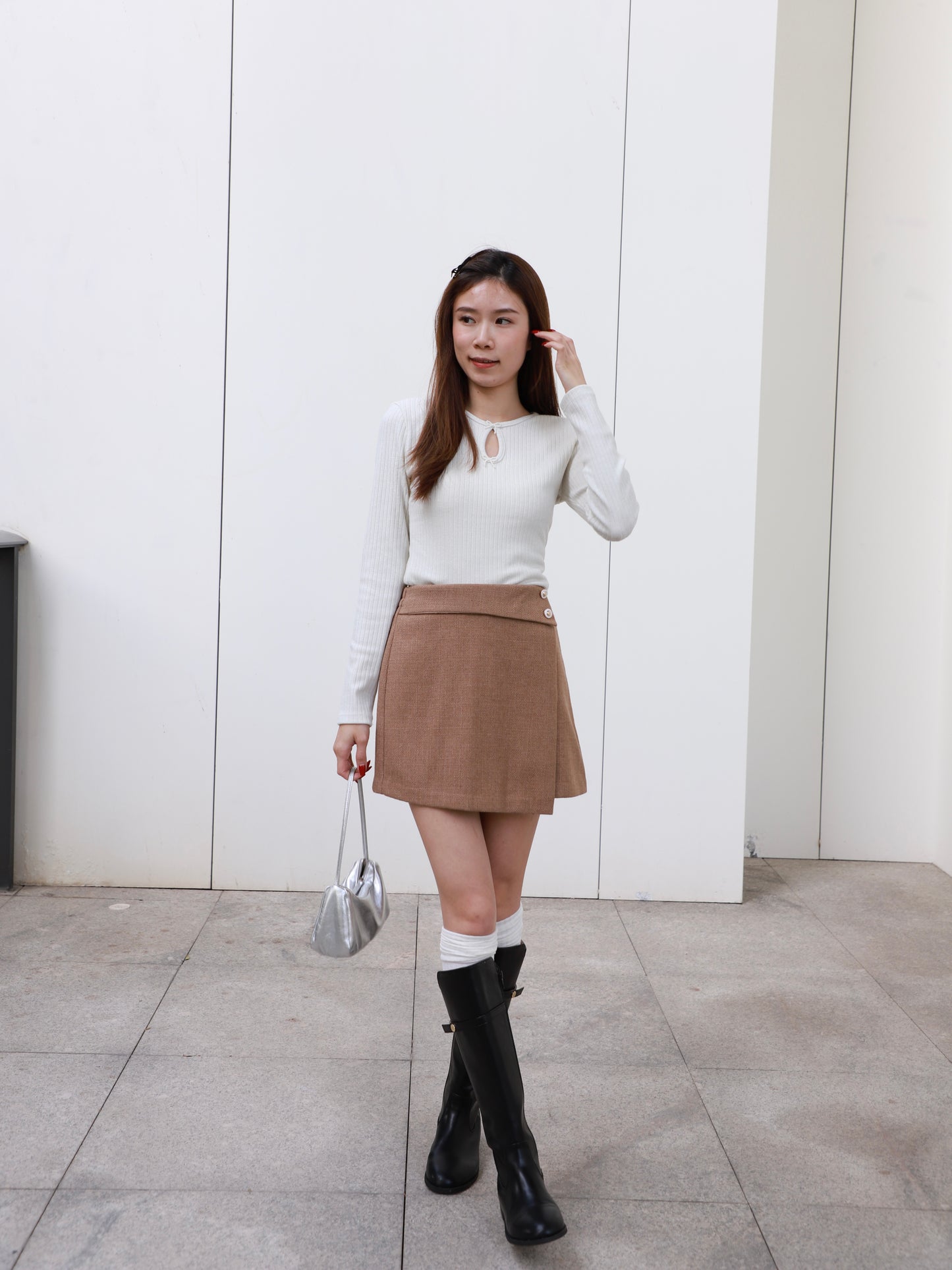 Doubled Button Wrap Skirt