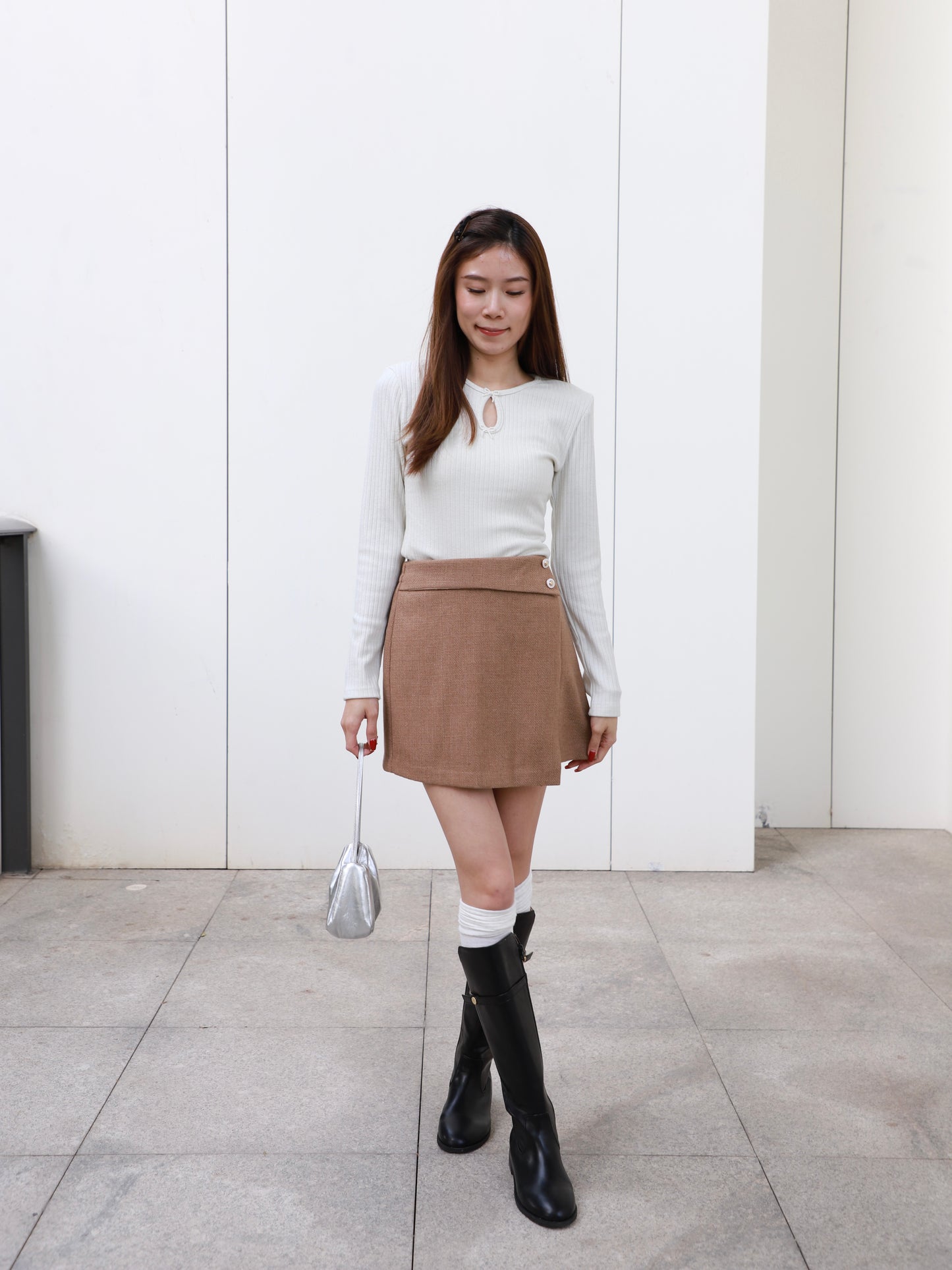 Doubled Button Wrap Skirt