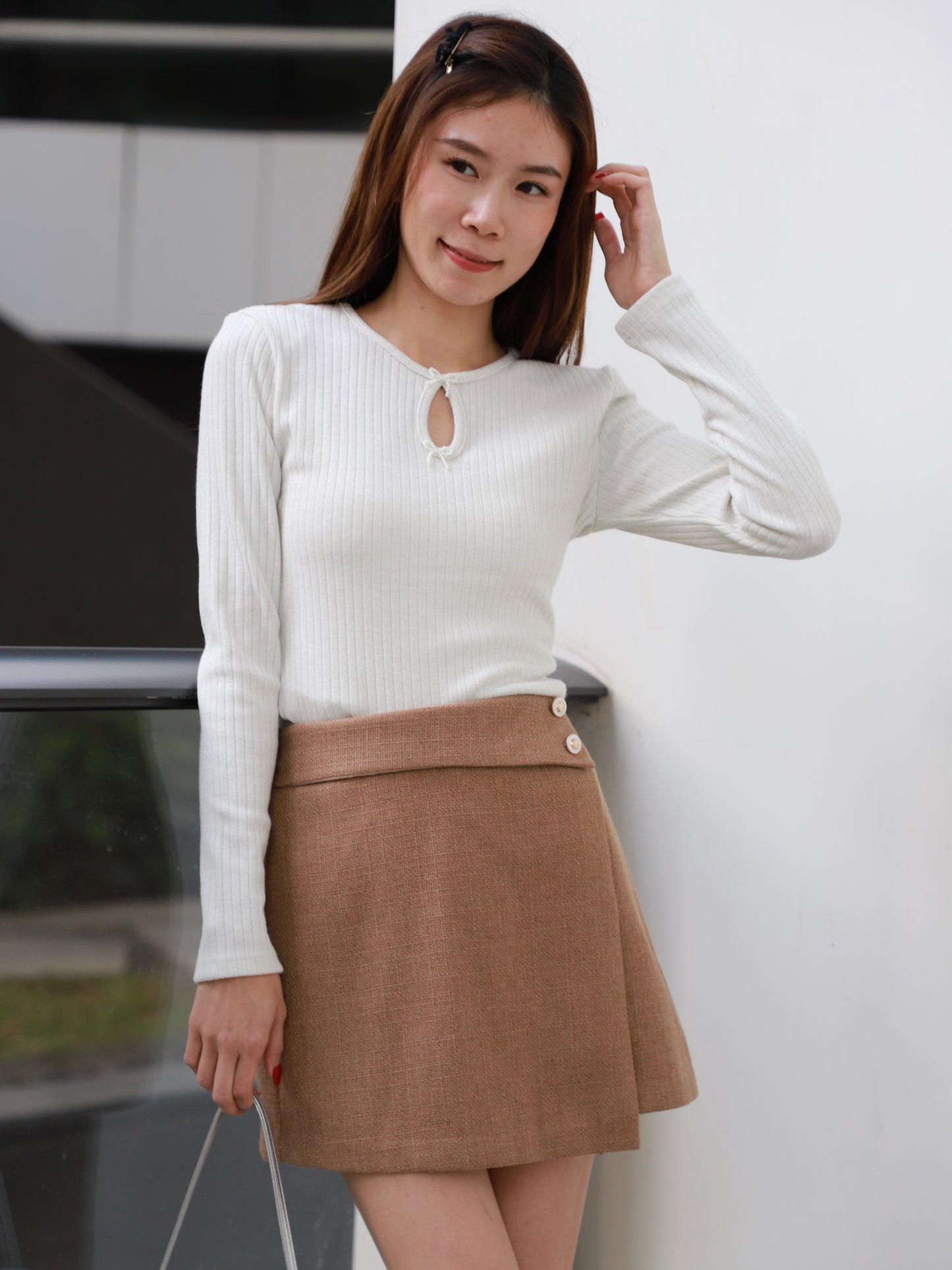 Doubled Button Wrap Skirt