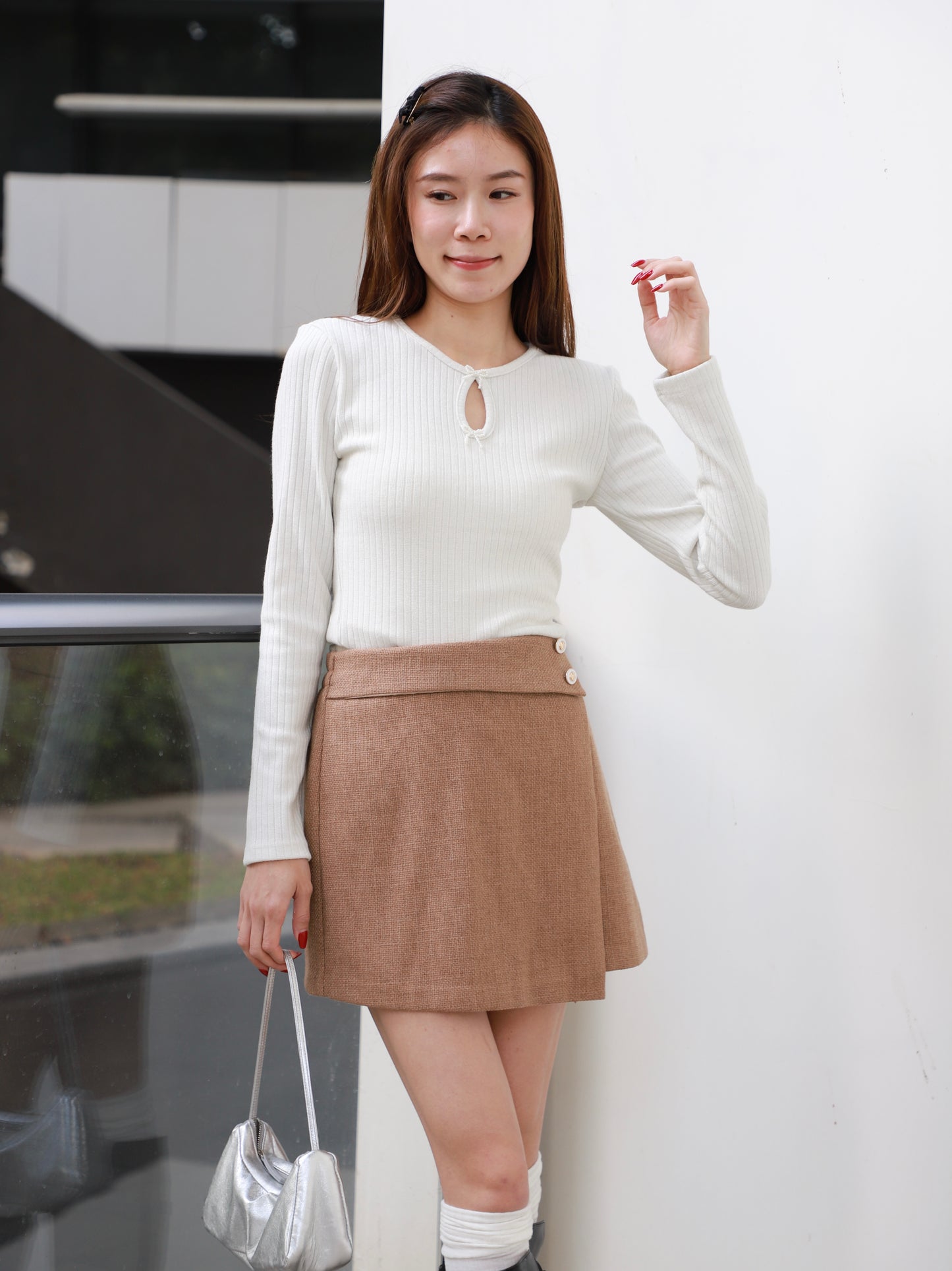 Doubled Button Wrap Skirt