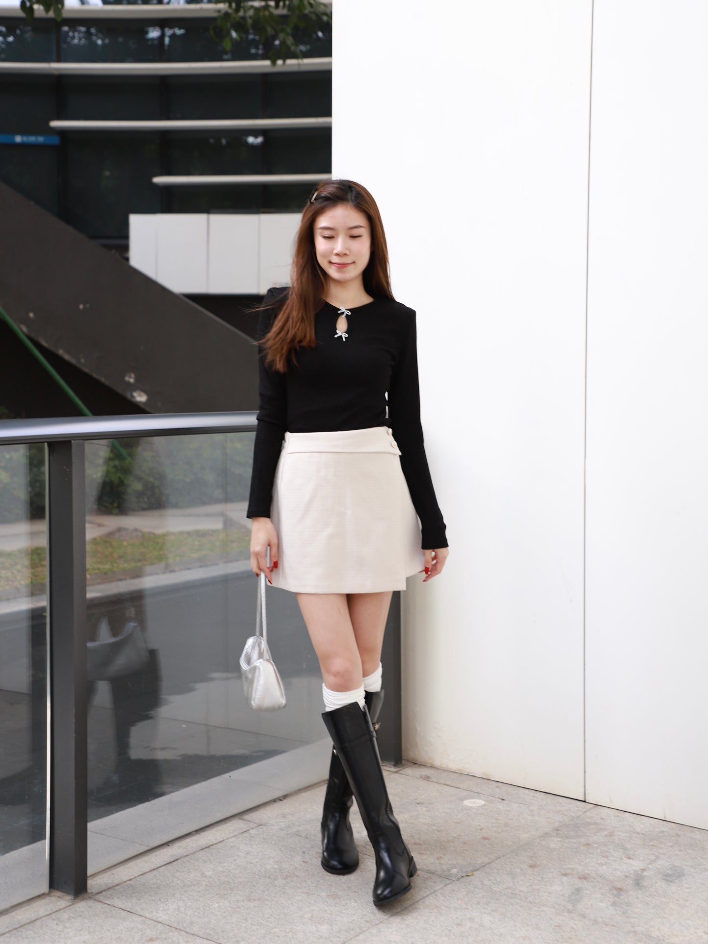 Doubled Button Wrap Skirt