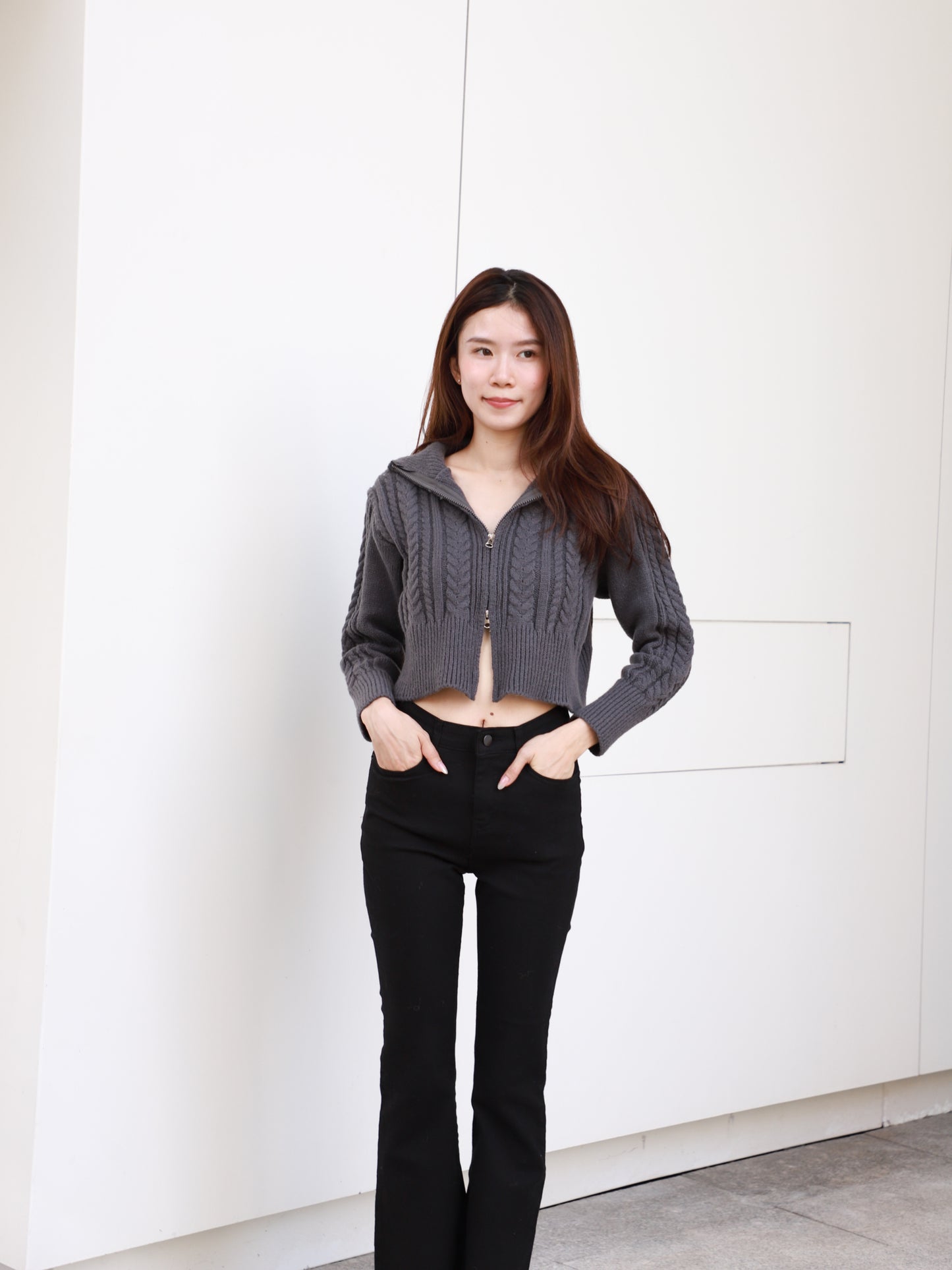 Zip Up Twisted Long Sleeves Sweater