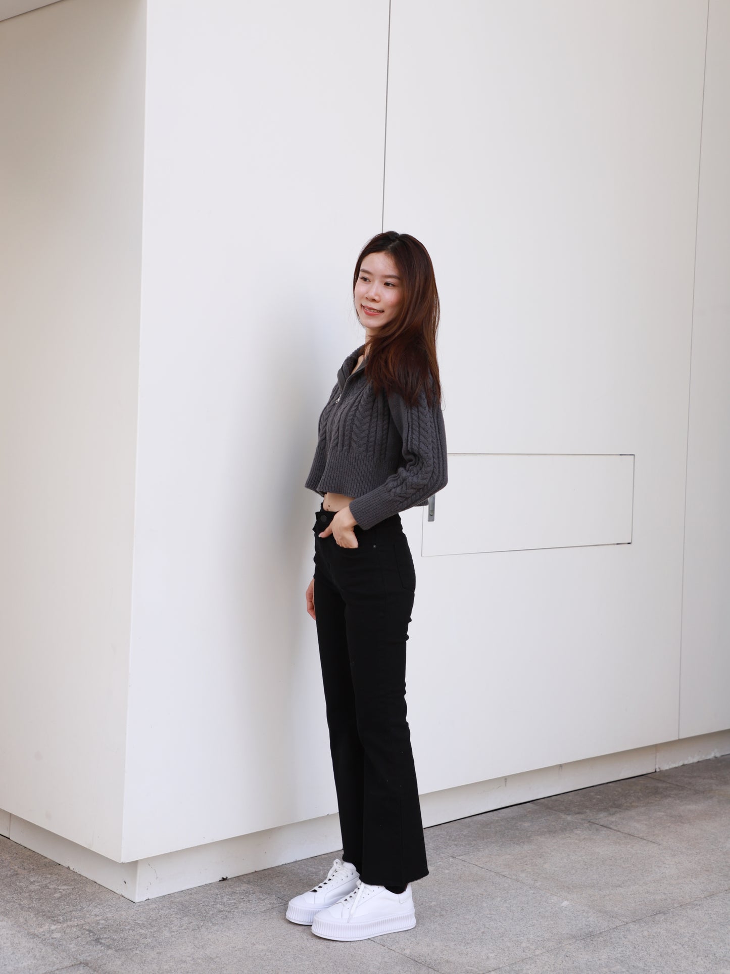 Zip Up Twisted Long Sleeves Sweater