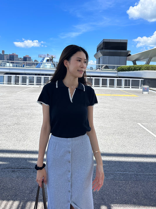 Outlined Knitted T Top