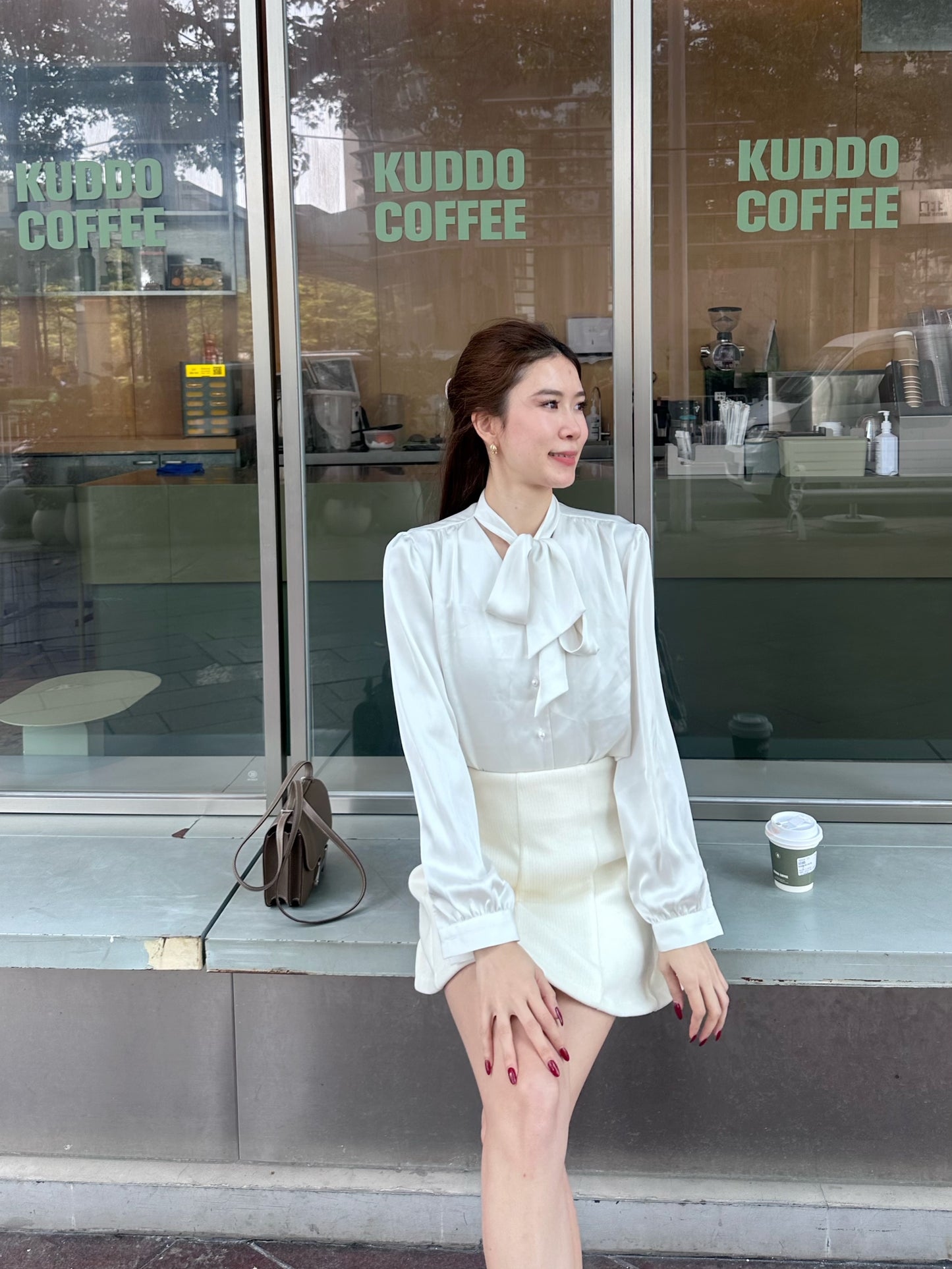 Pearl Silk V Neck Shirt Top