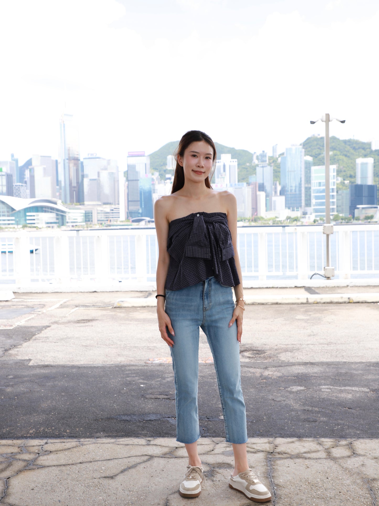 Checked Shirt Off Shoulder Top