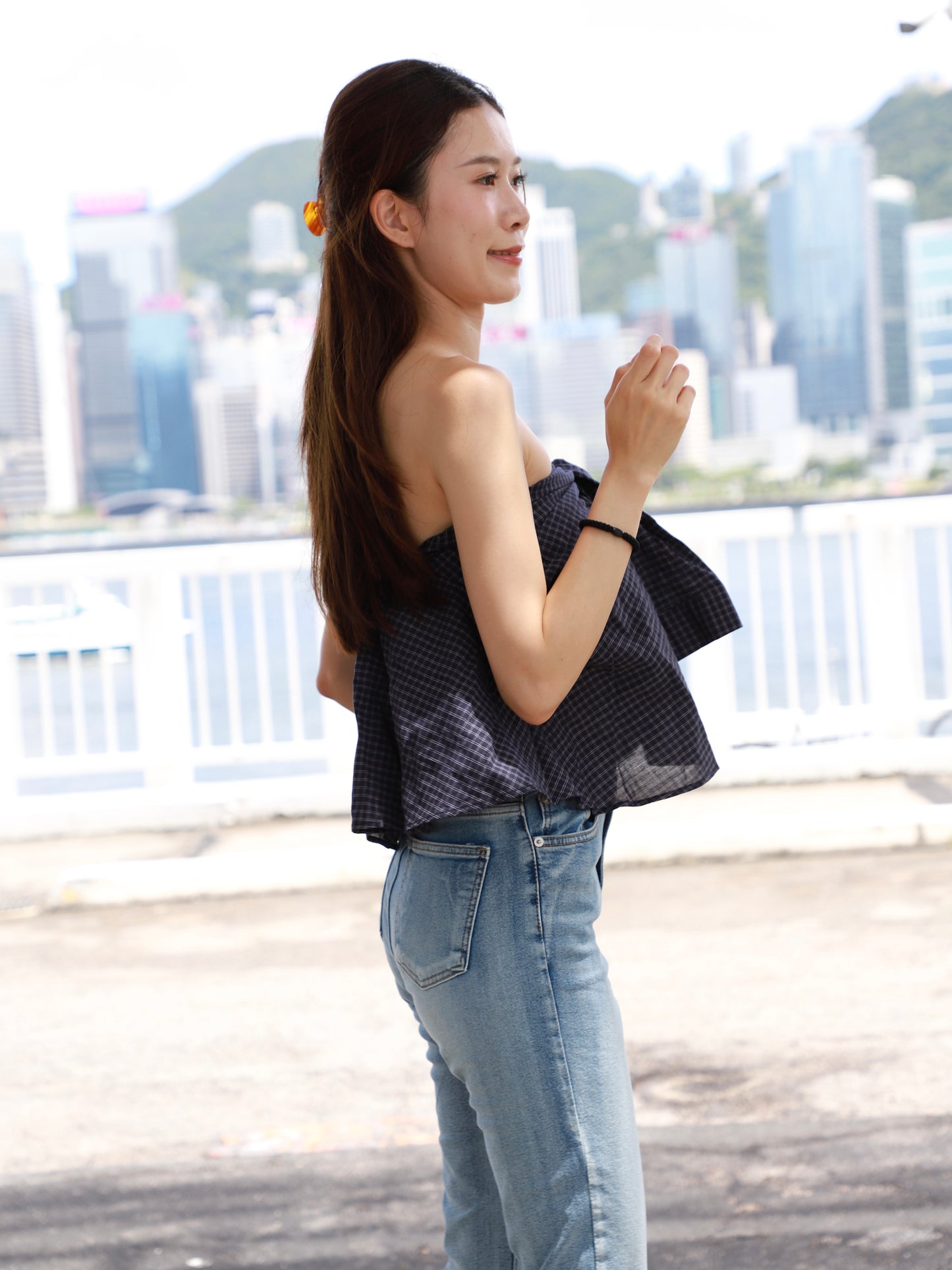 Checked Shirt Off Shoulder Top