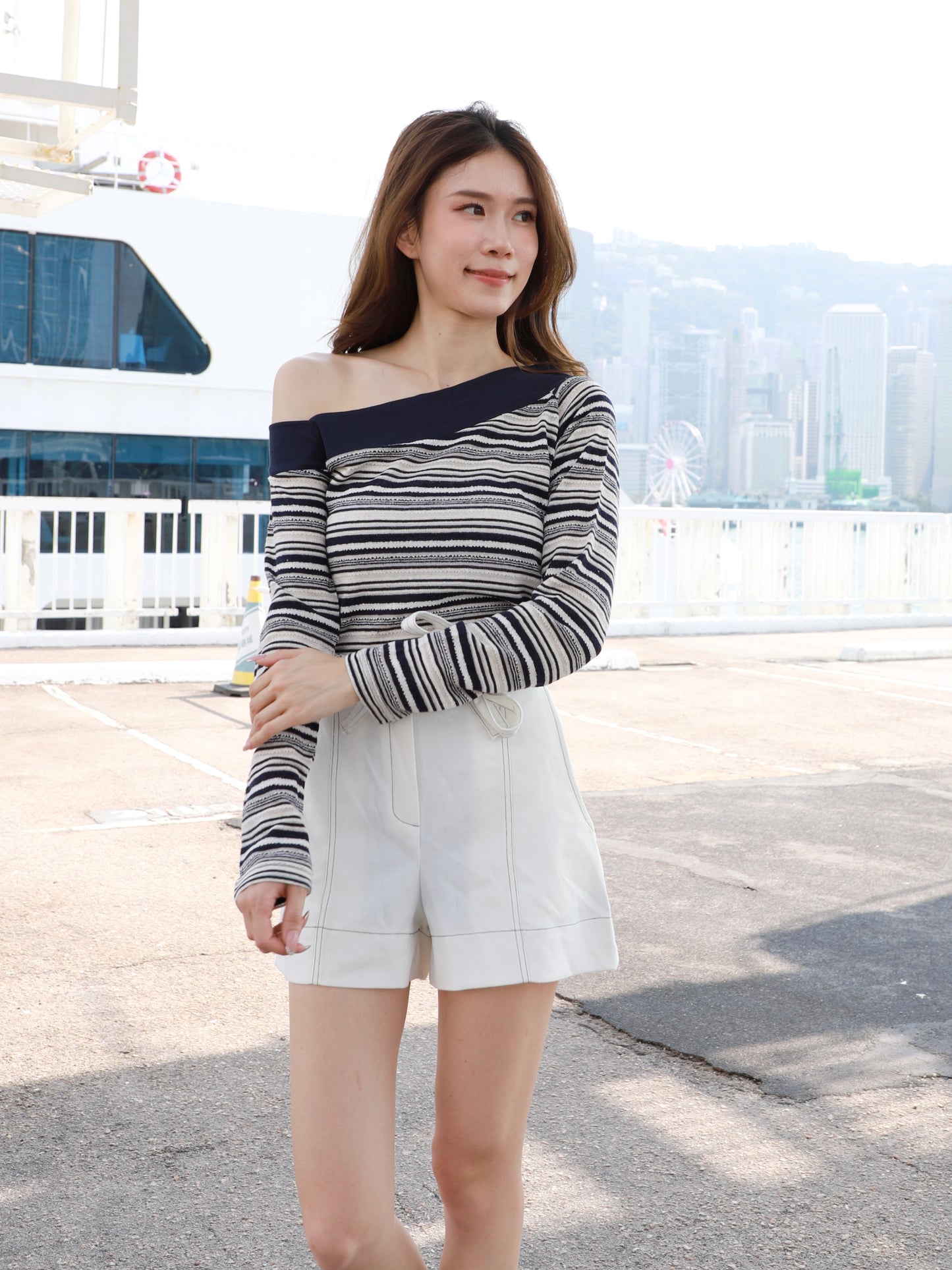 Striped One Side Off Shoulder Top