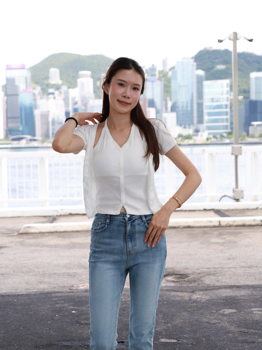 Cross Neck Cotton T Top